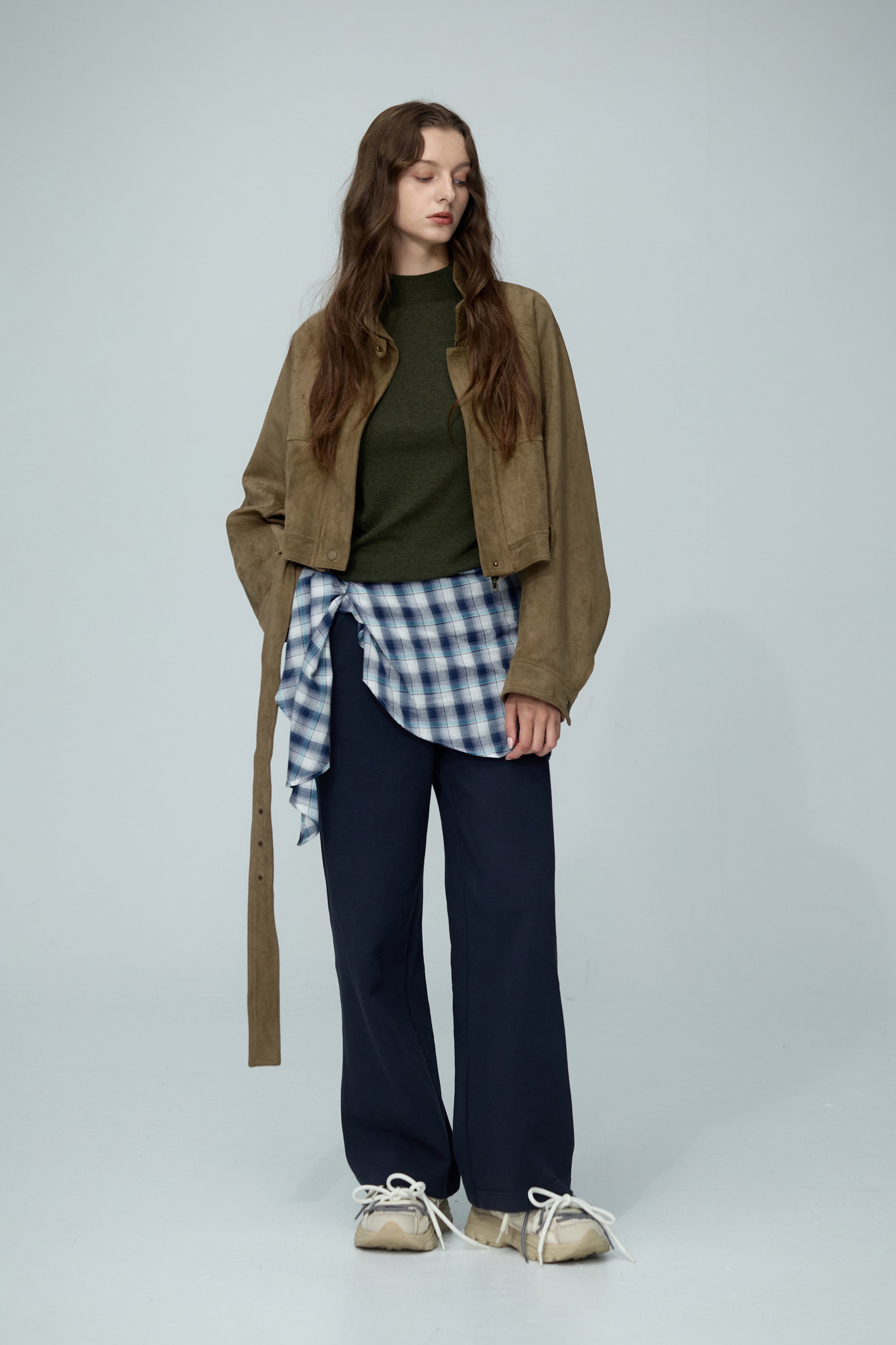 立領麂皮絨夾克外套-綠色