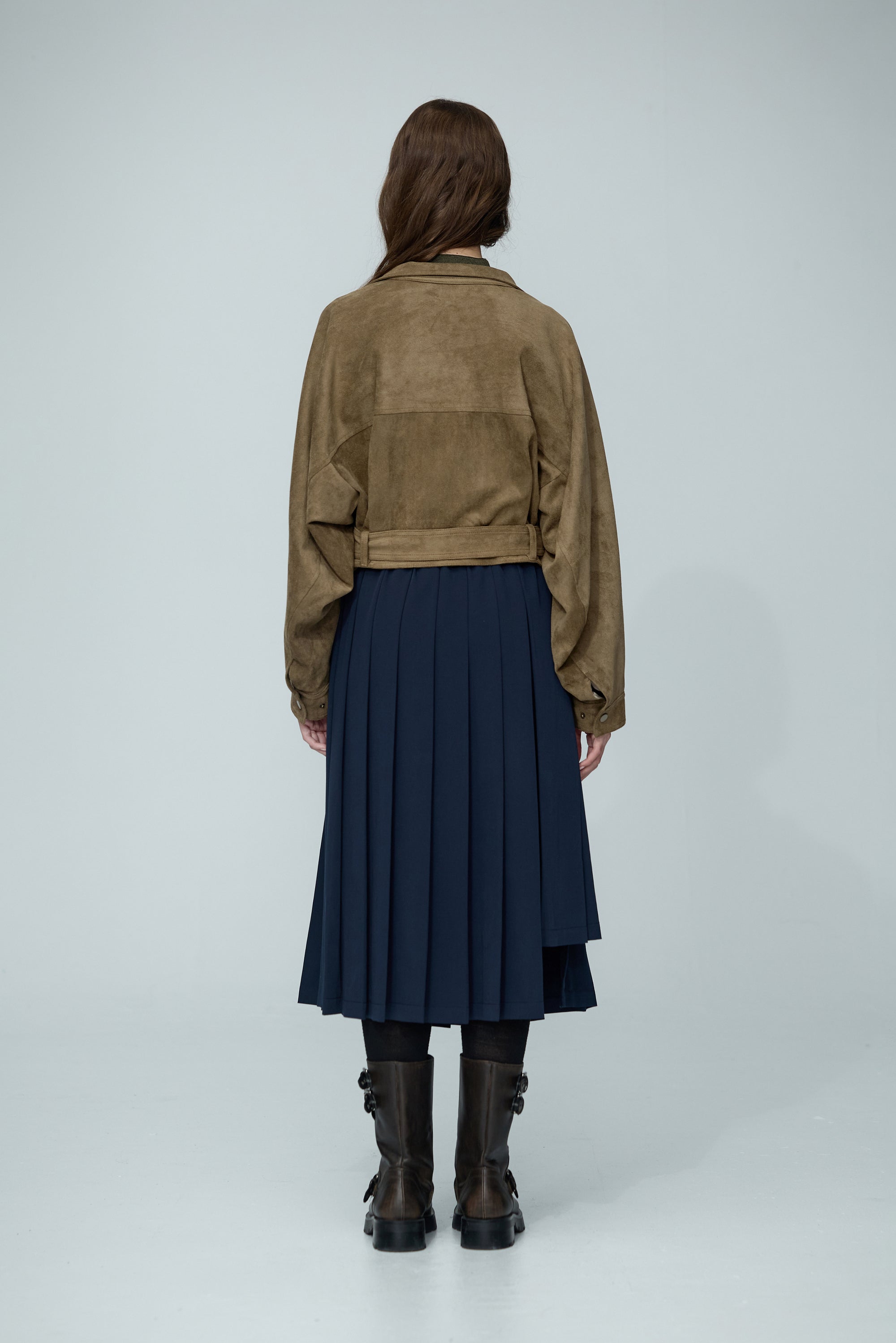 立領麂皮絨夾克外套-綠色