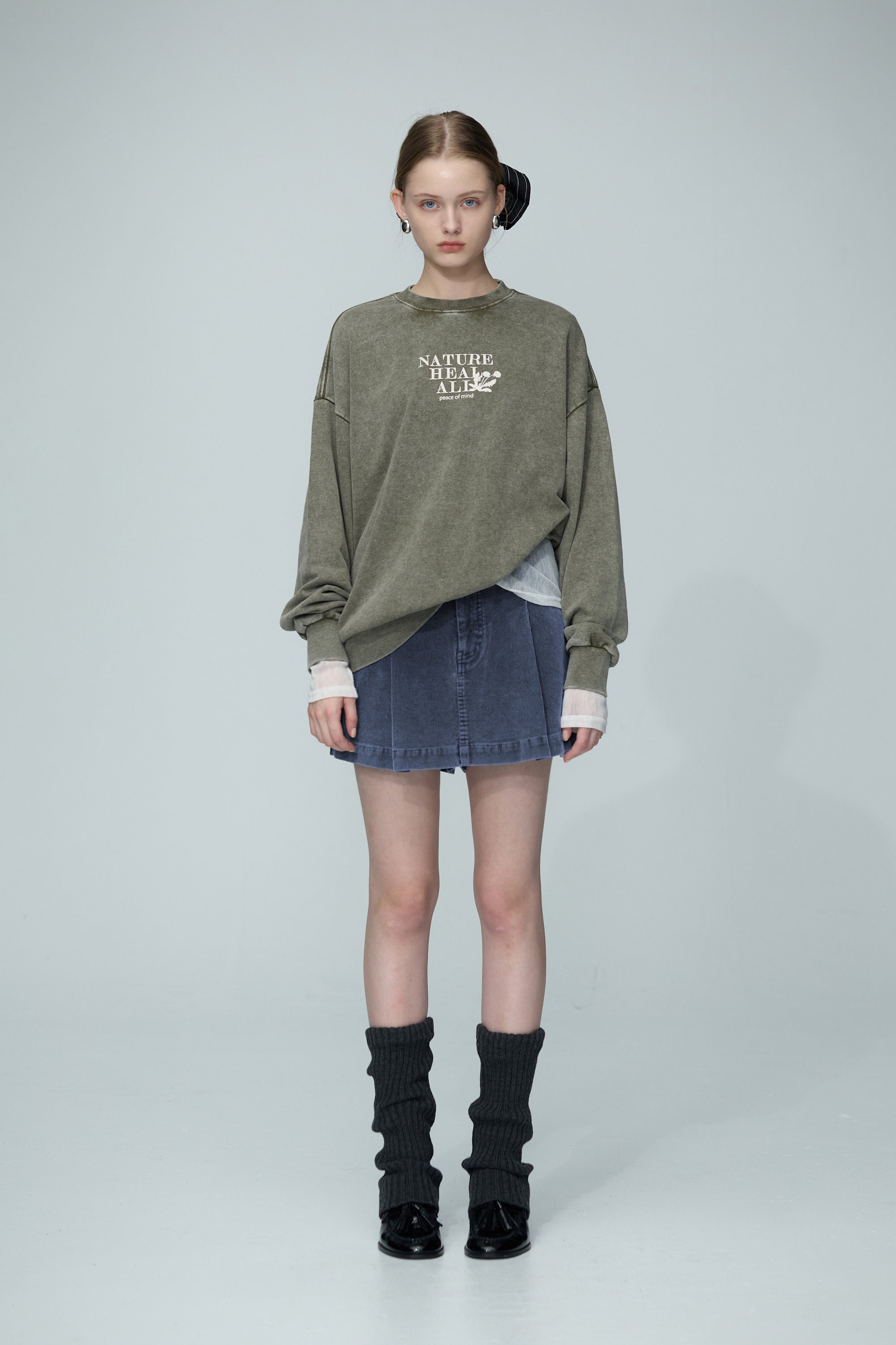 UNISEX厚磅洗水印花寬版TEE-綠色