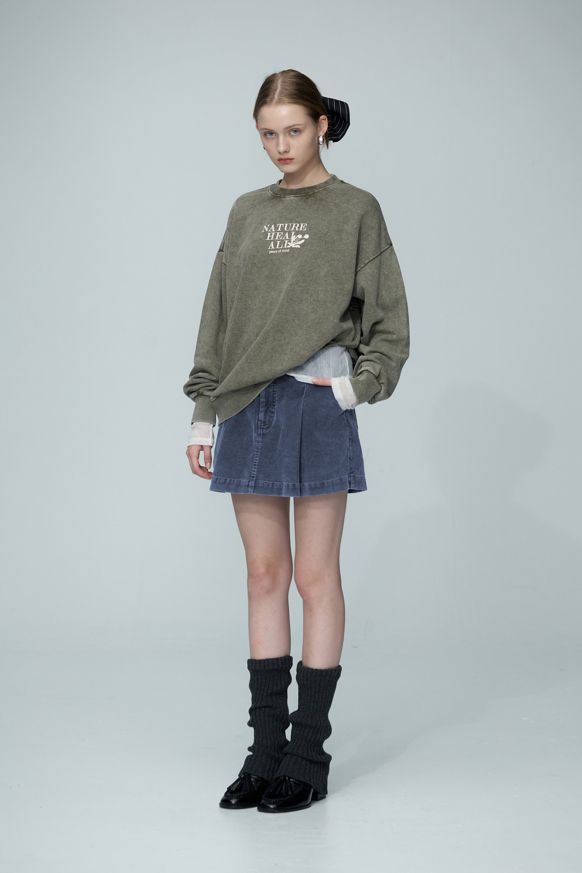 UNISEX厚磅洗水印花寬版TEE-綠色