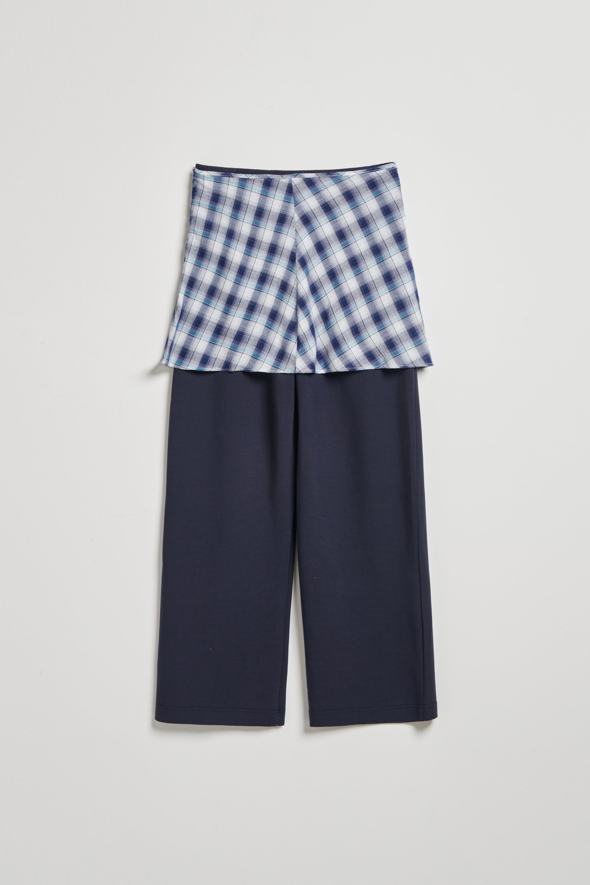 格紋裙罩直筒長褲兩件組-藏青