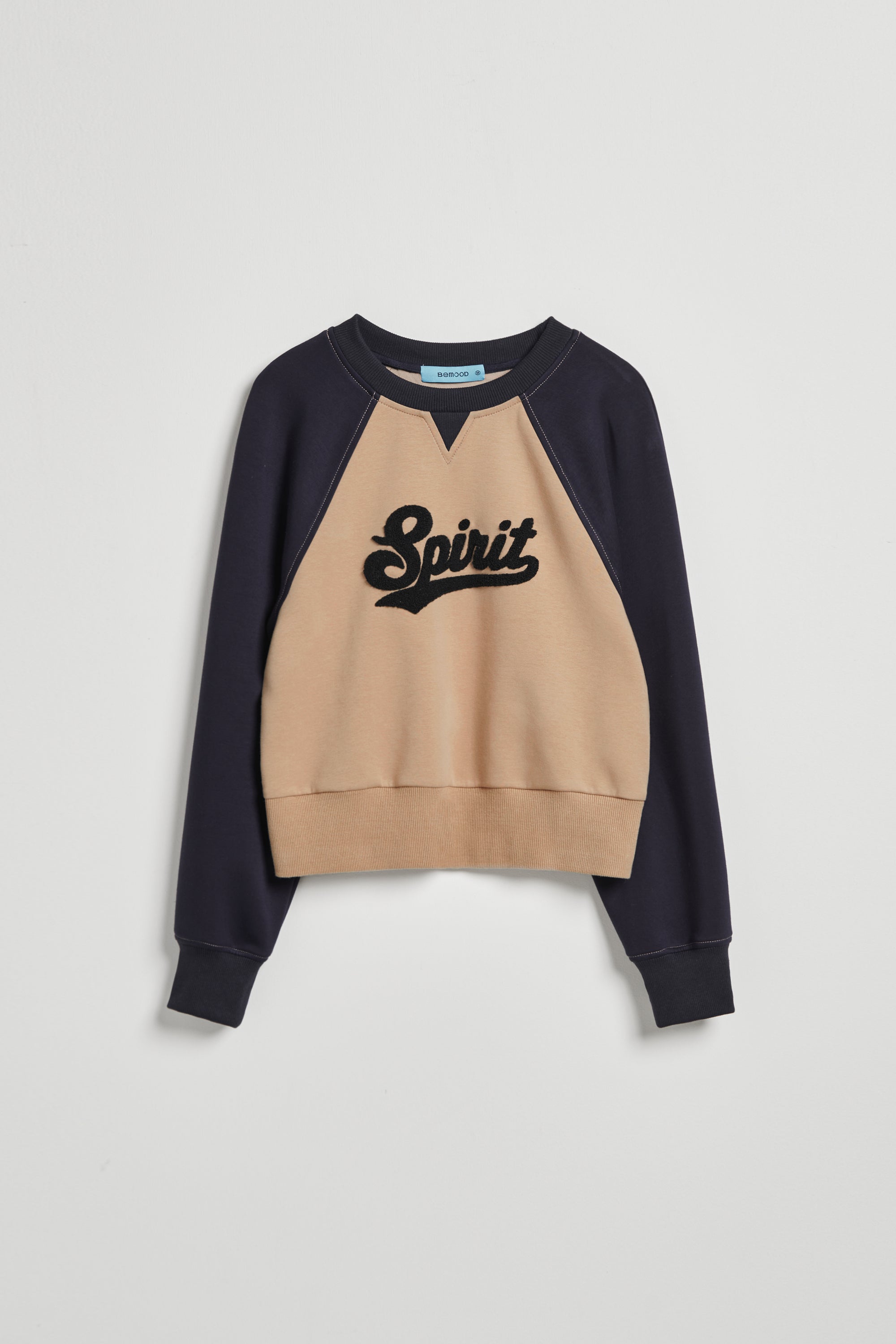 配色拉格蘭字母電繡上衣-咖