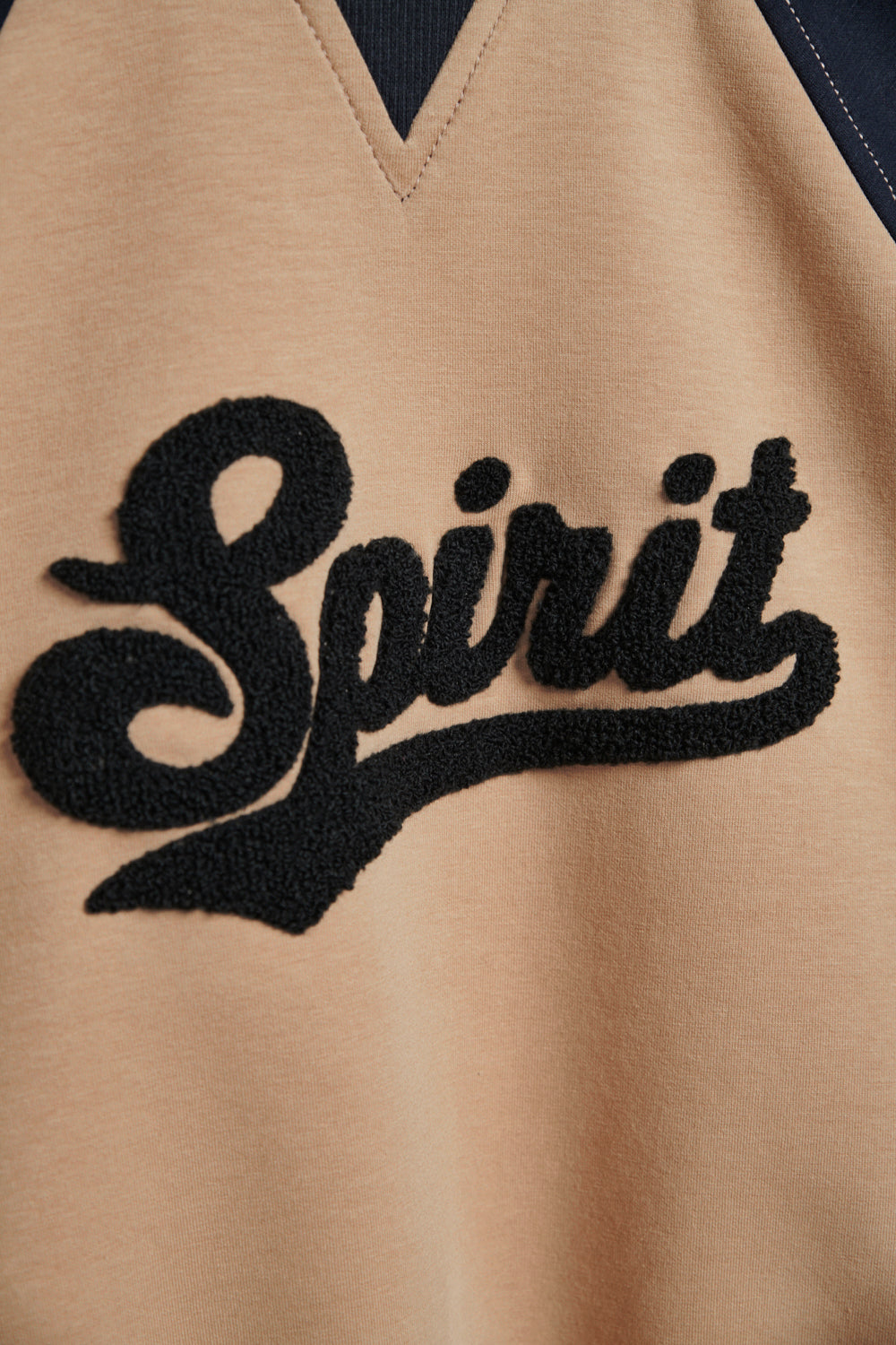 配色拉格蘭字母電繡上衣-咖