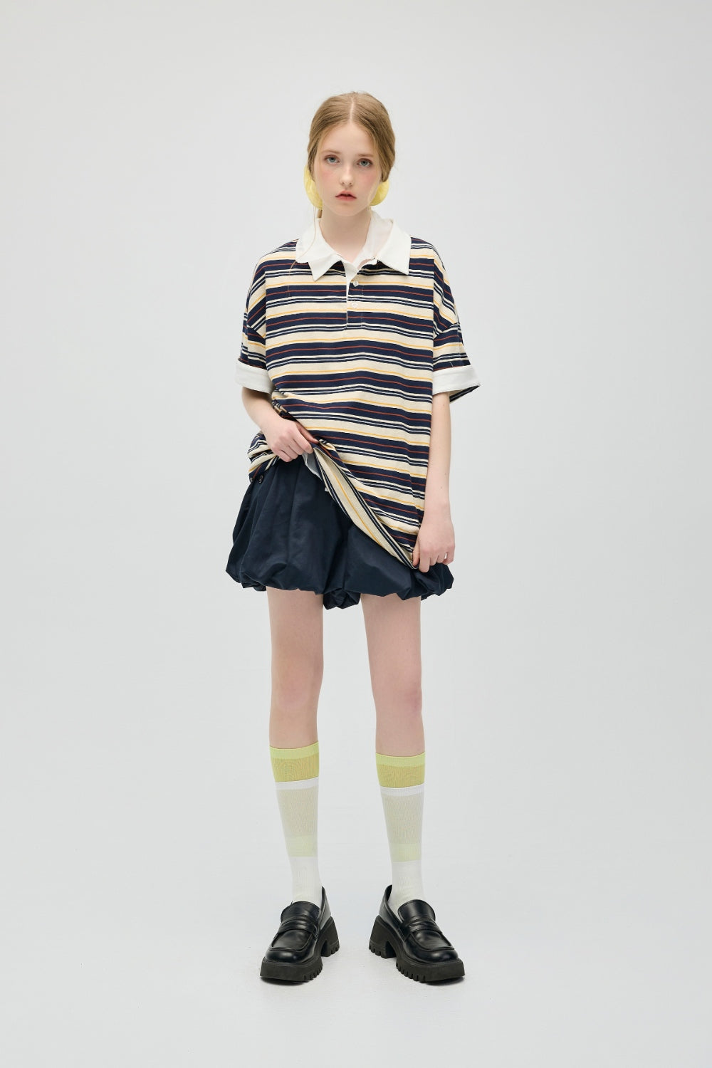 UNISEX-多彩條紋寬版POLO衫-彩色條