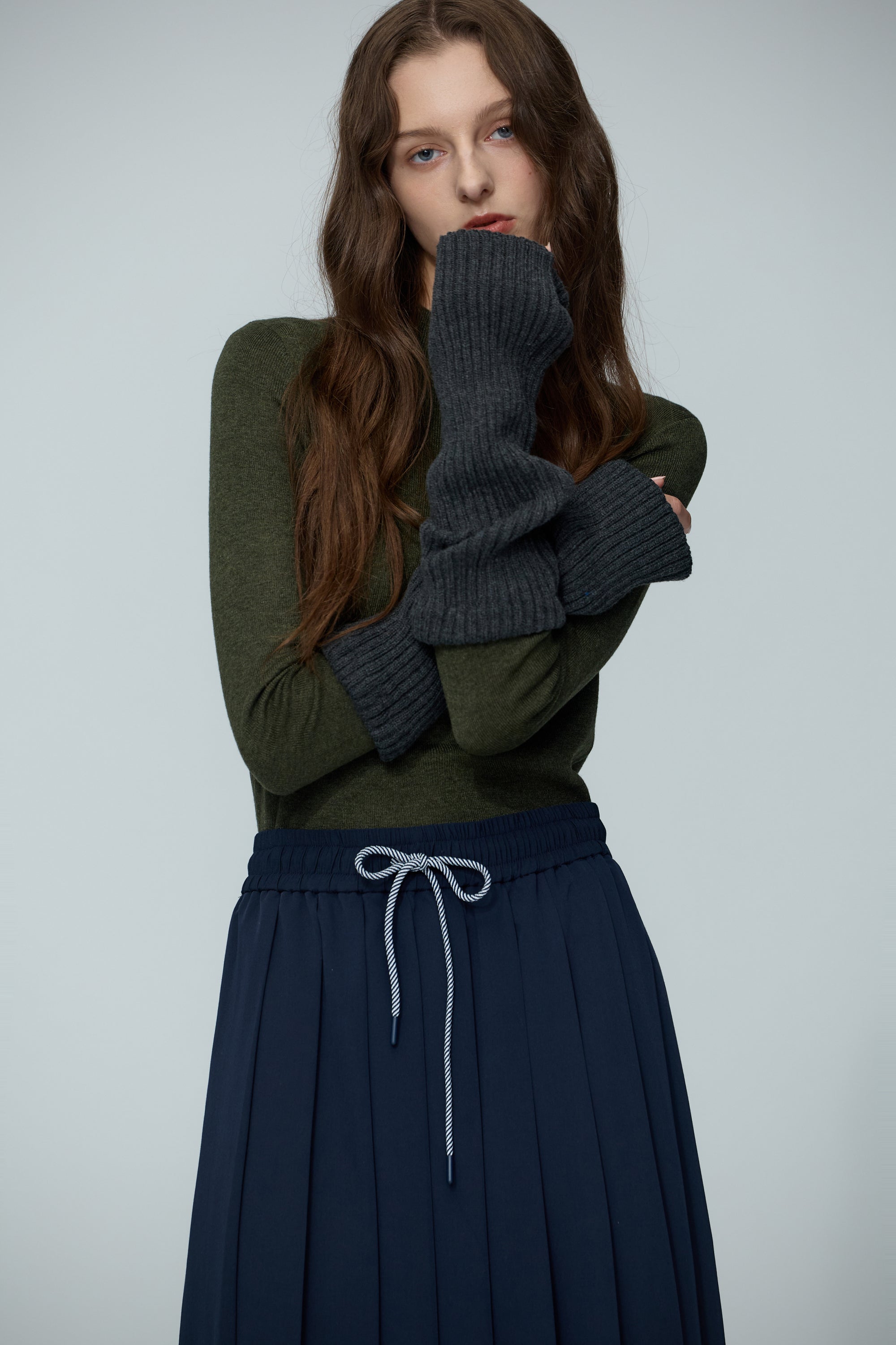 高筒粗針針織襪套-深灰