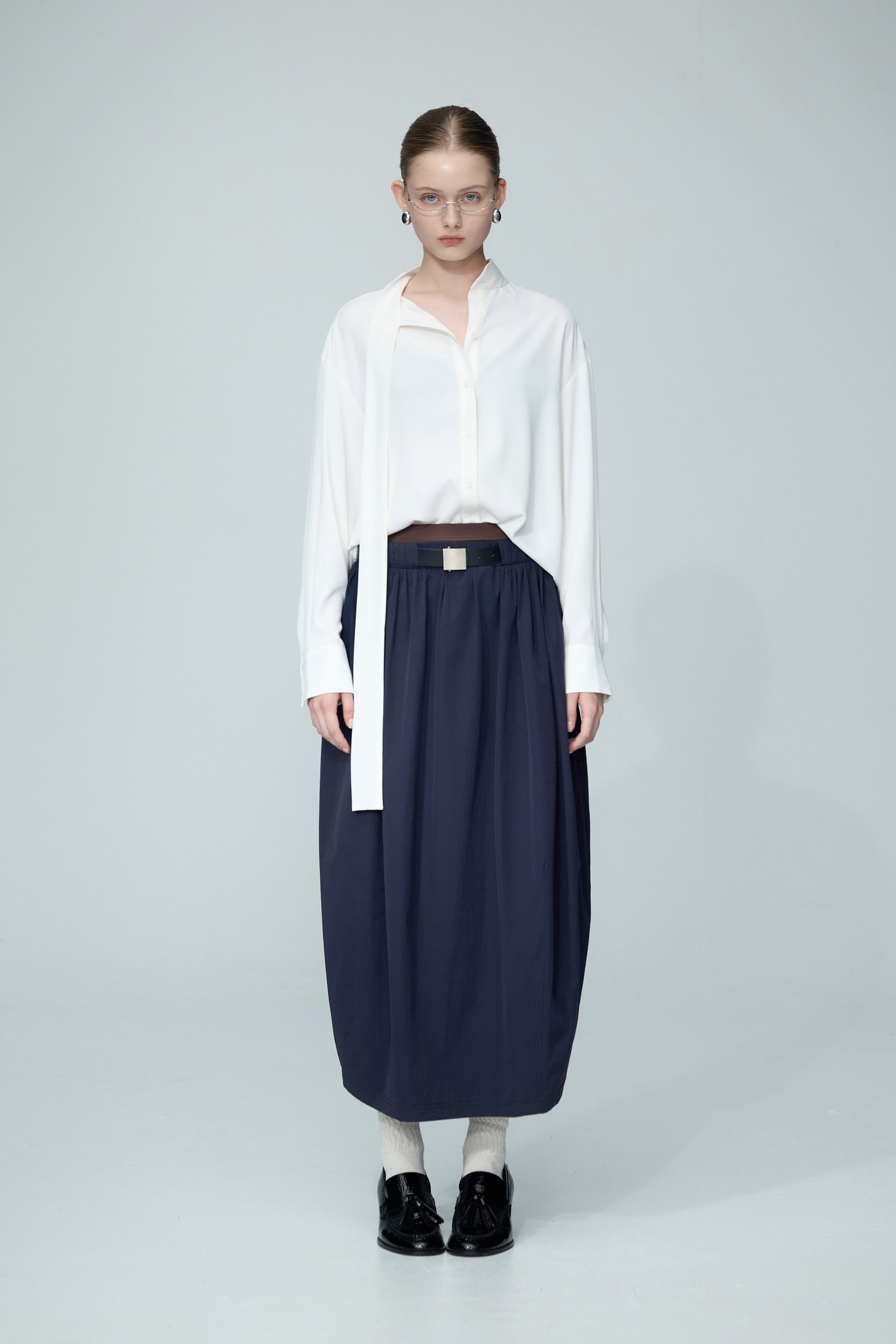 小立領繩結開襟上衣-白