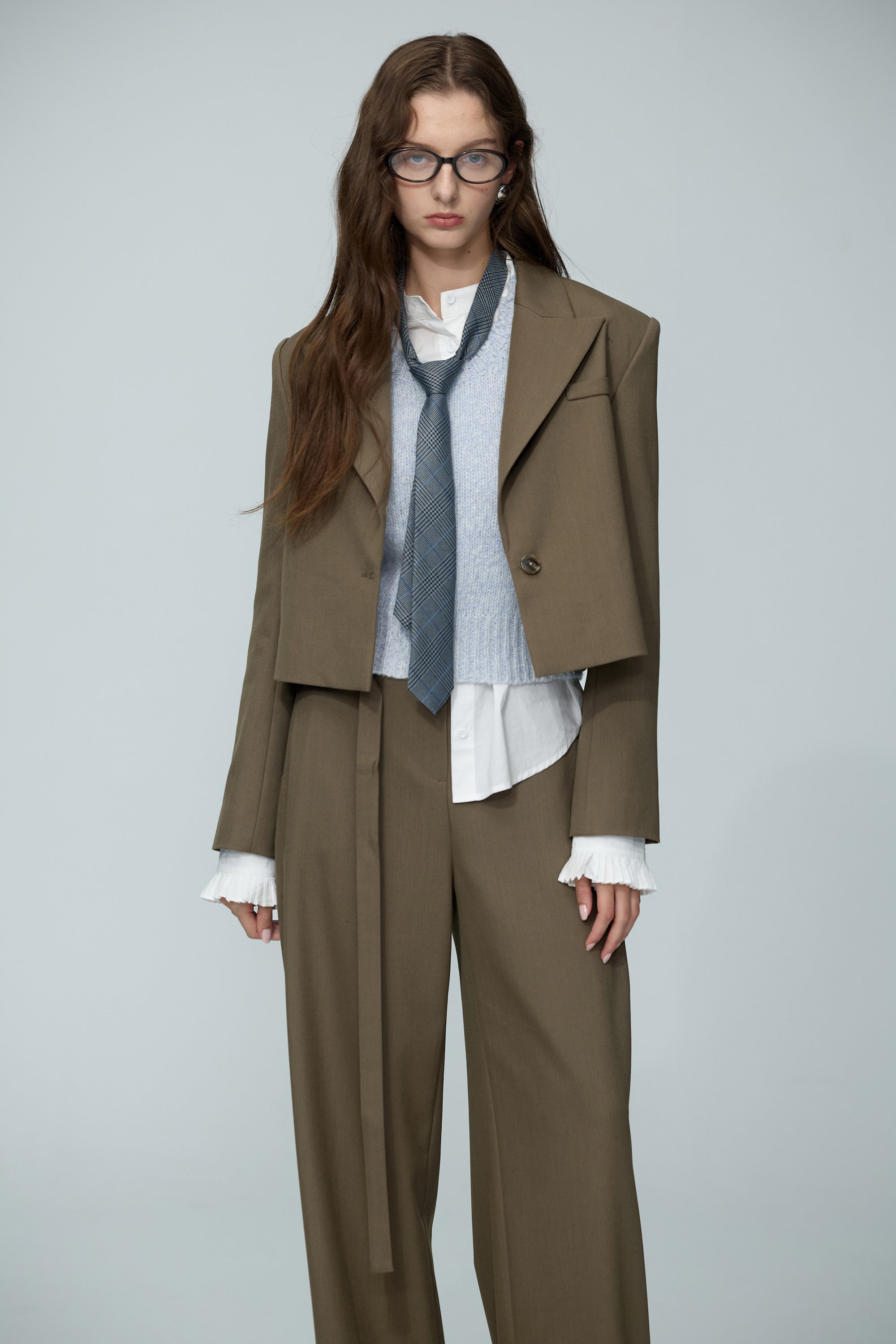 造型花邊羊毛針織背心-藍色