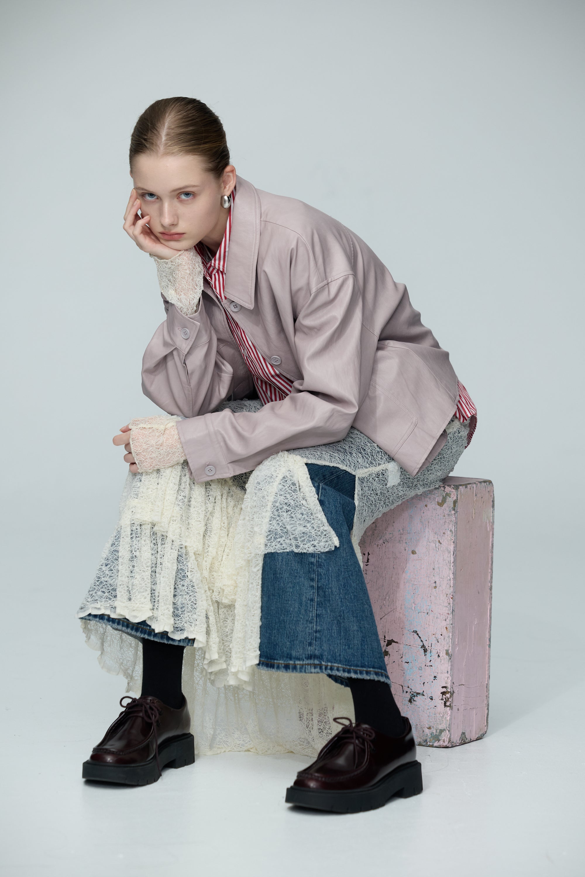 刷色水洗丹寧小喇叭褲-藍色