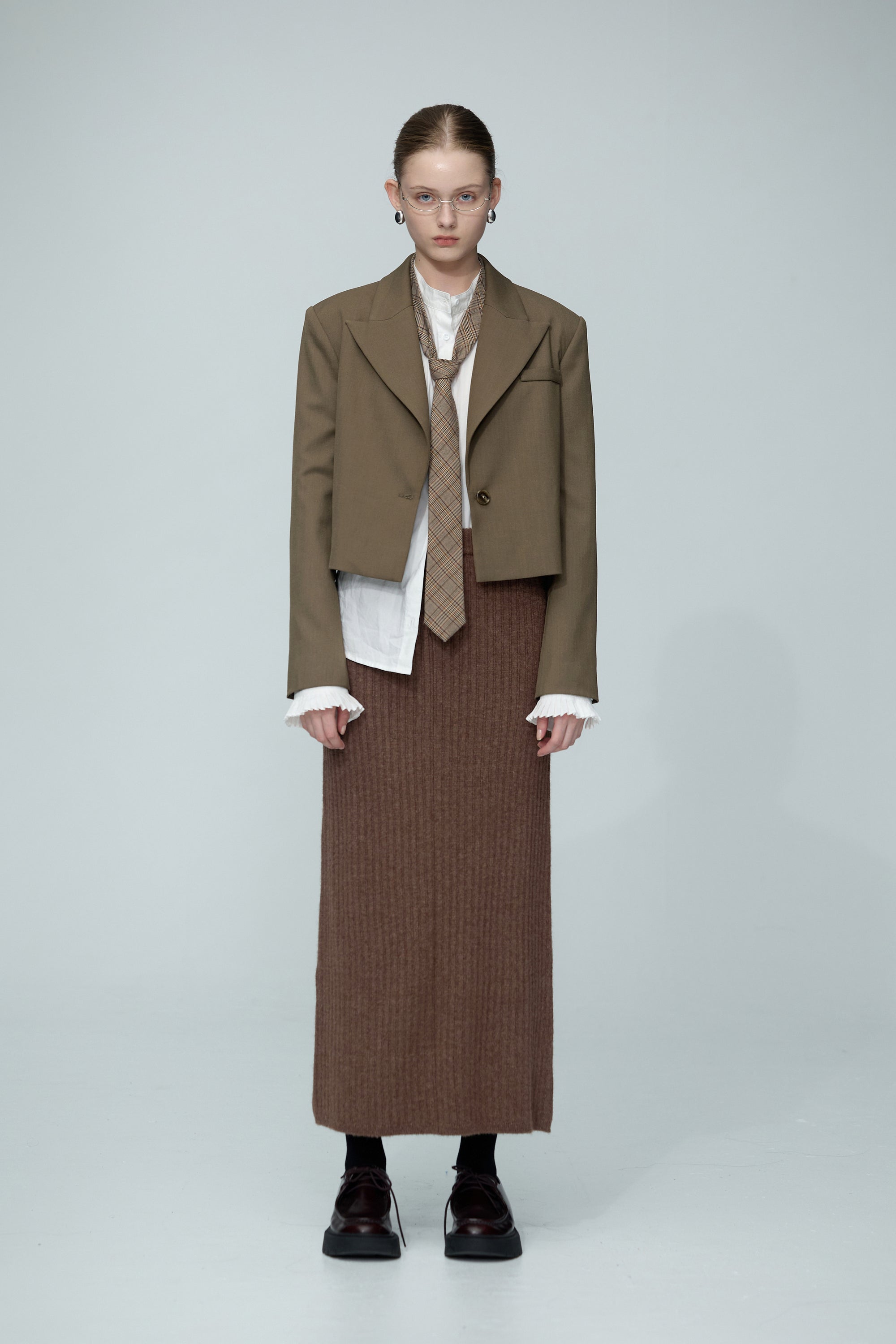 經典格紋造型領帶-咖