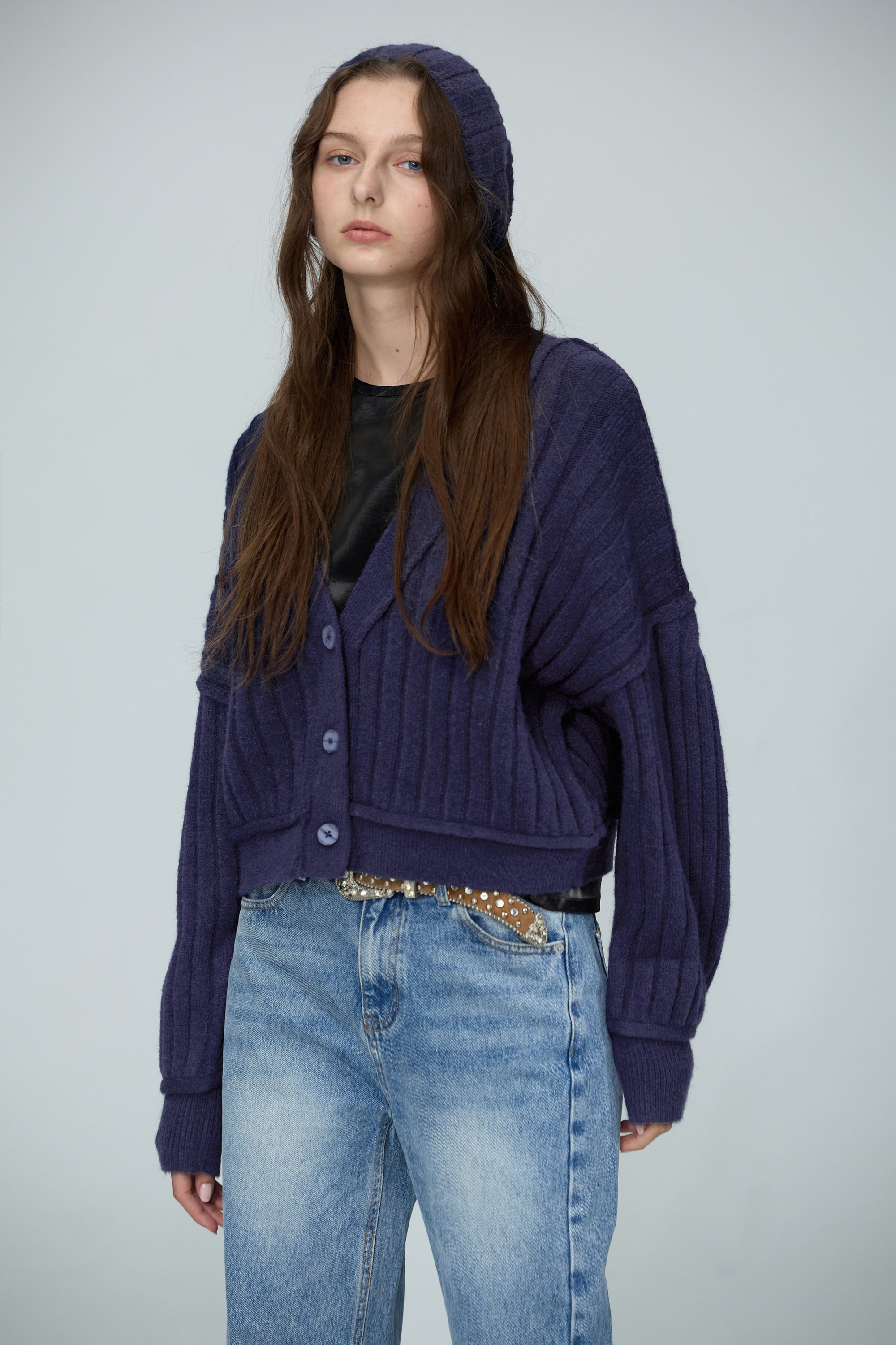 刷色低腰丹寧直筒褲-藍色