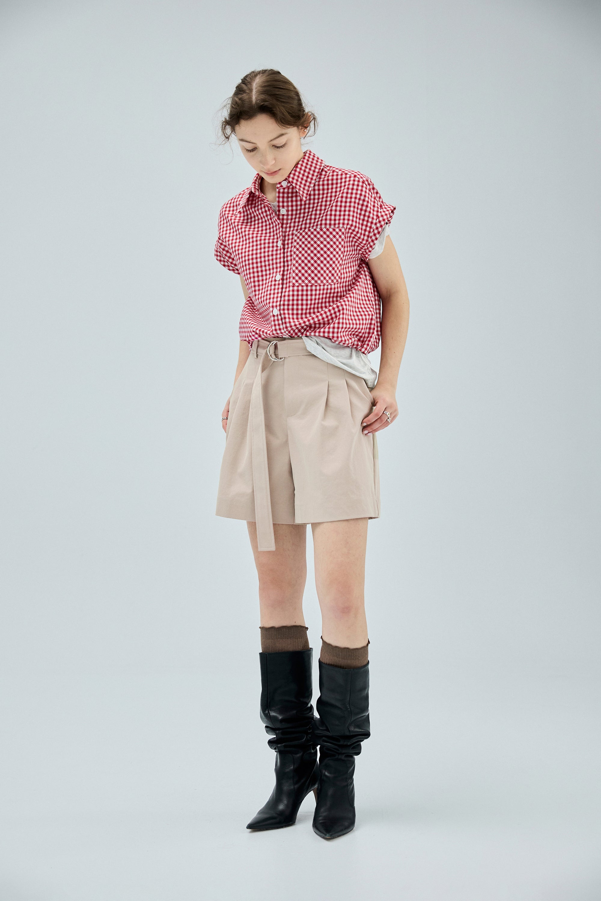 Q彈親膚開釦上衣-灰