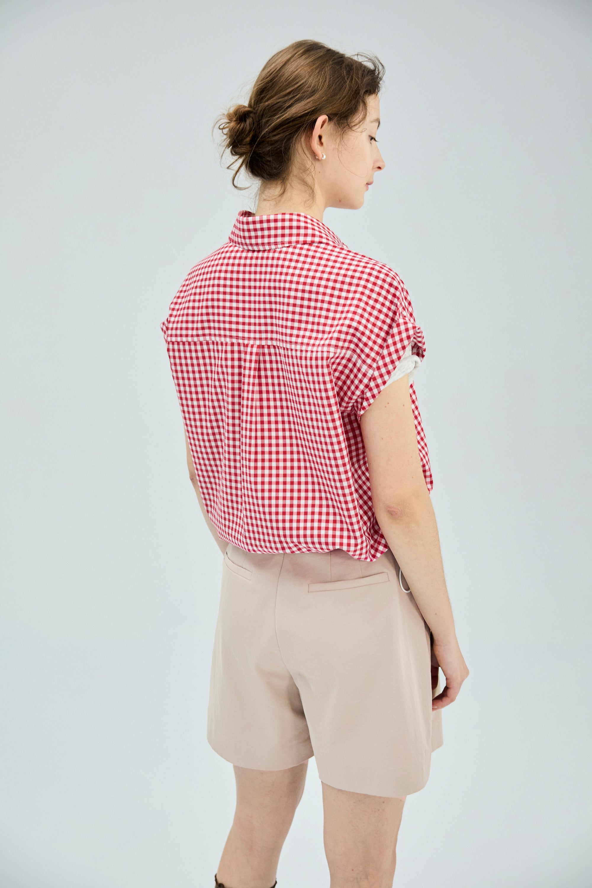 抓褶A-LINE寬短褲(附腰帶)-卡其