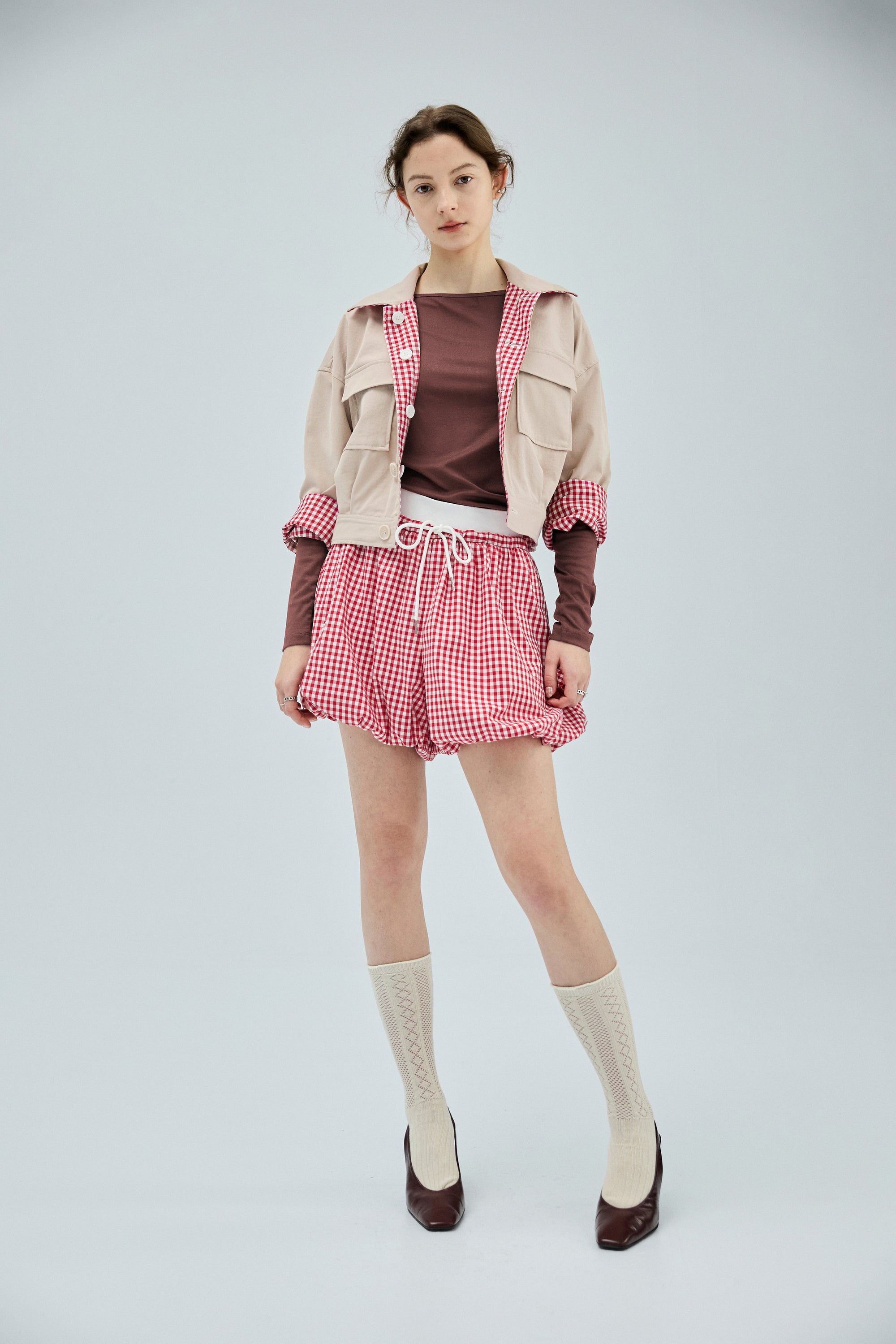 Q彈親膚前後兩穿式合身上衣-咖