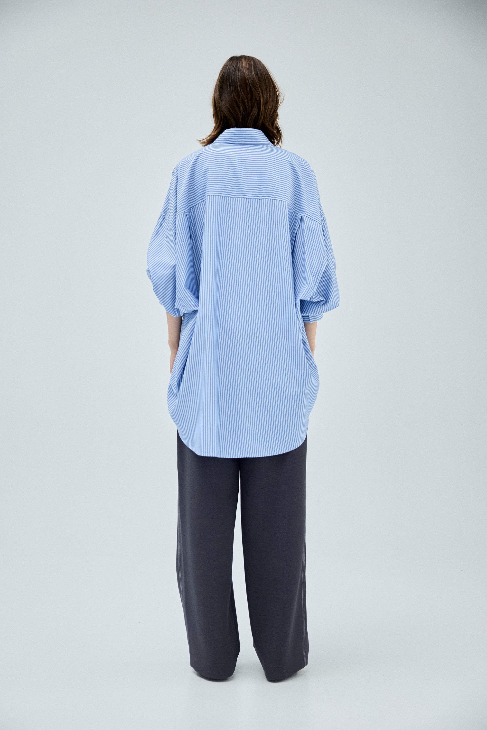 親膚天絲兩穿長版襯衫-藍色