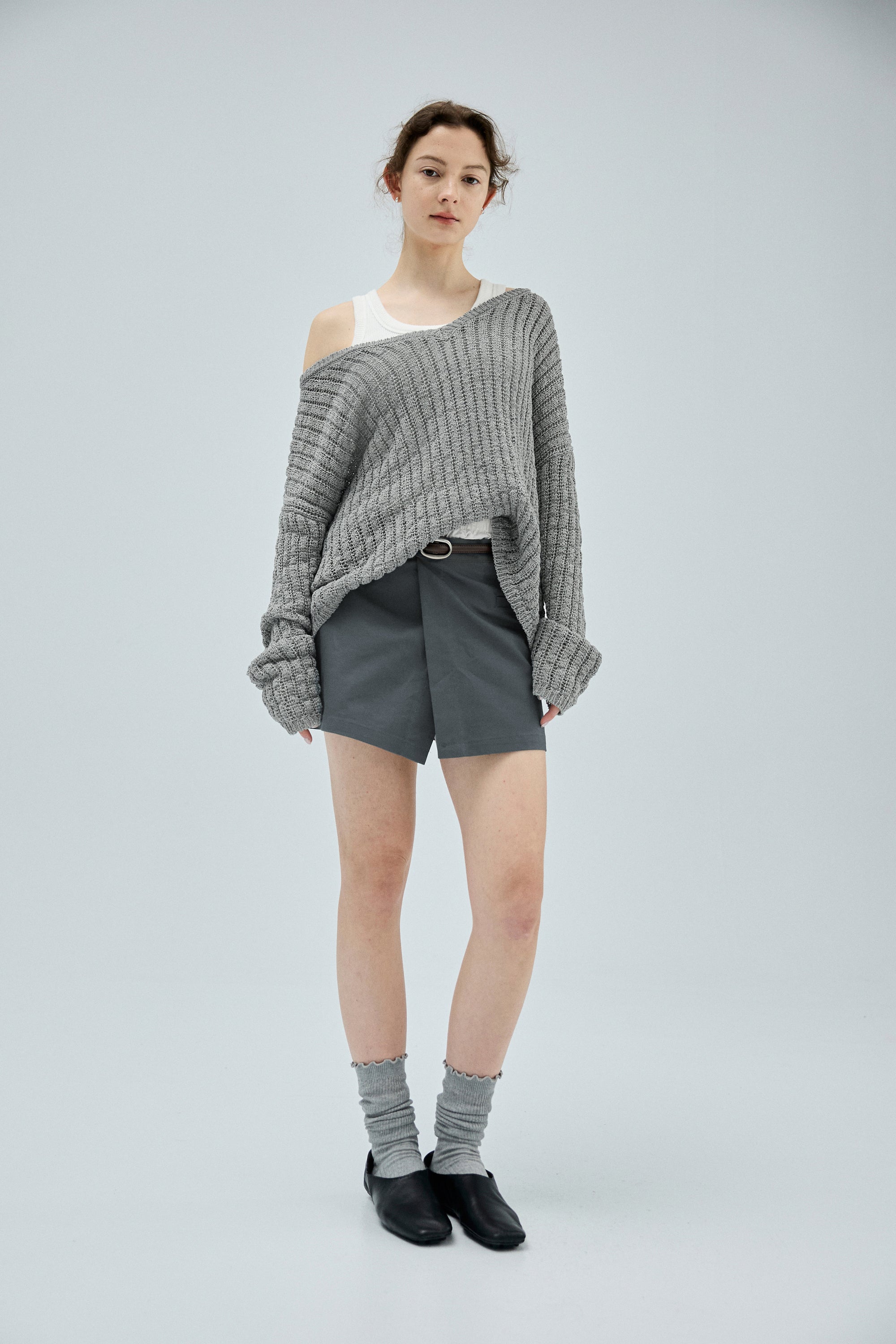 U領坑條工字背心-白