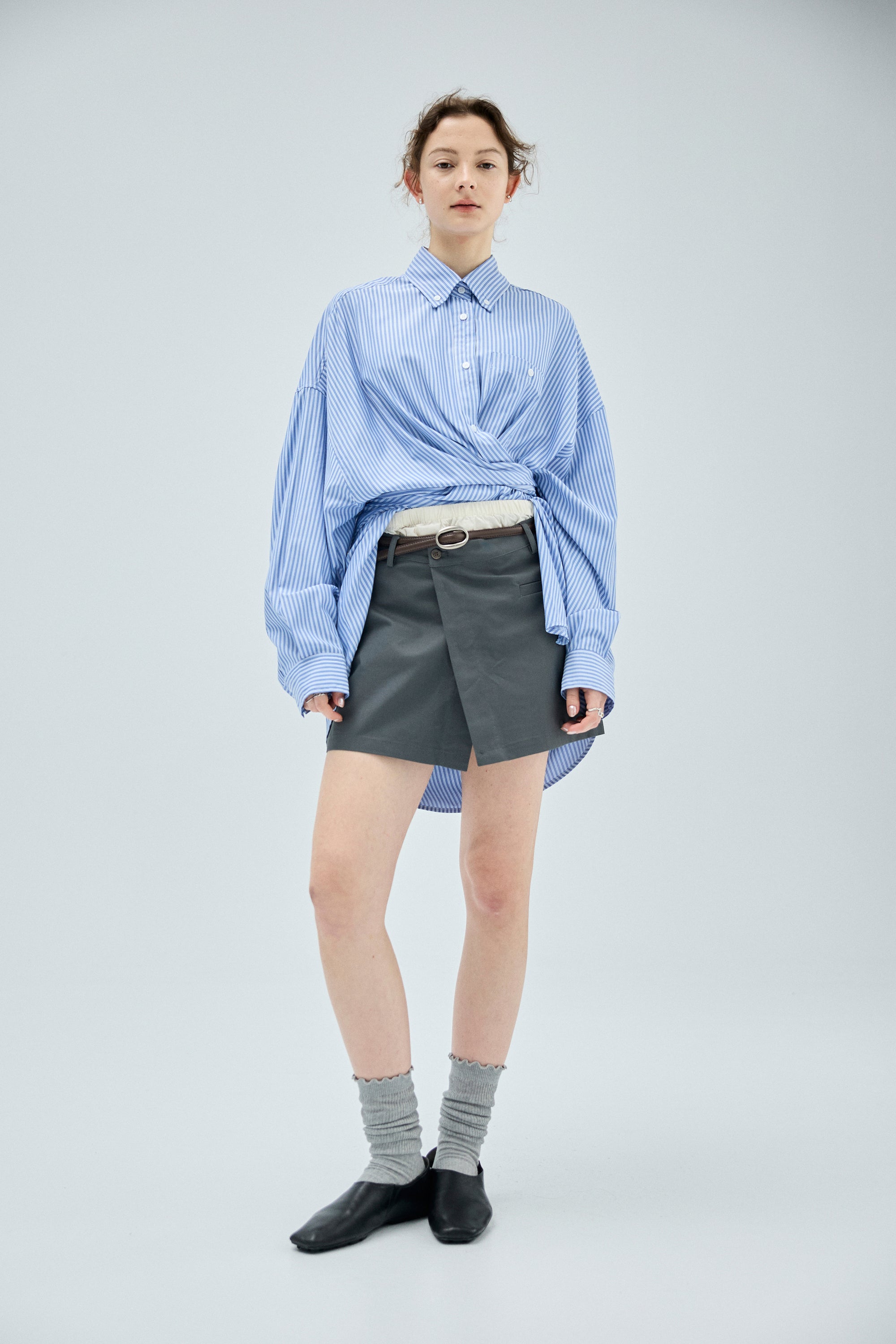 親膚天絲兩穿長版襯衫-藍色