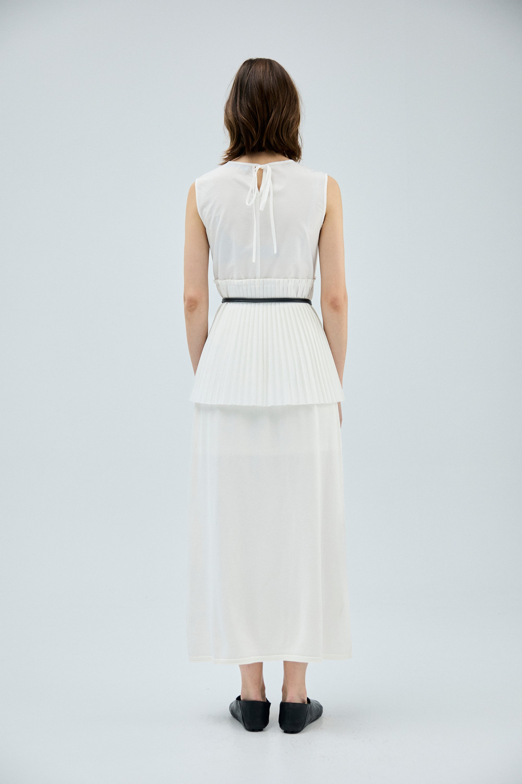 百搭捲邊裙襬針織長裙-白