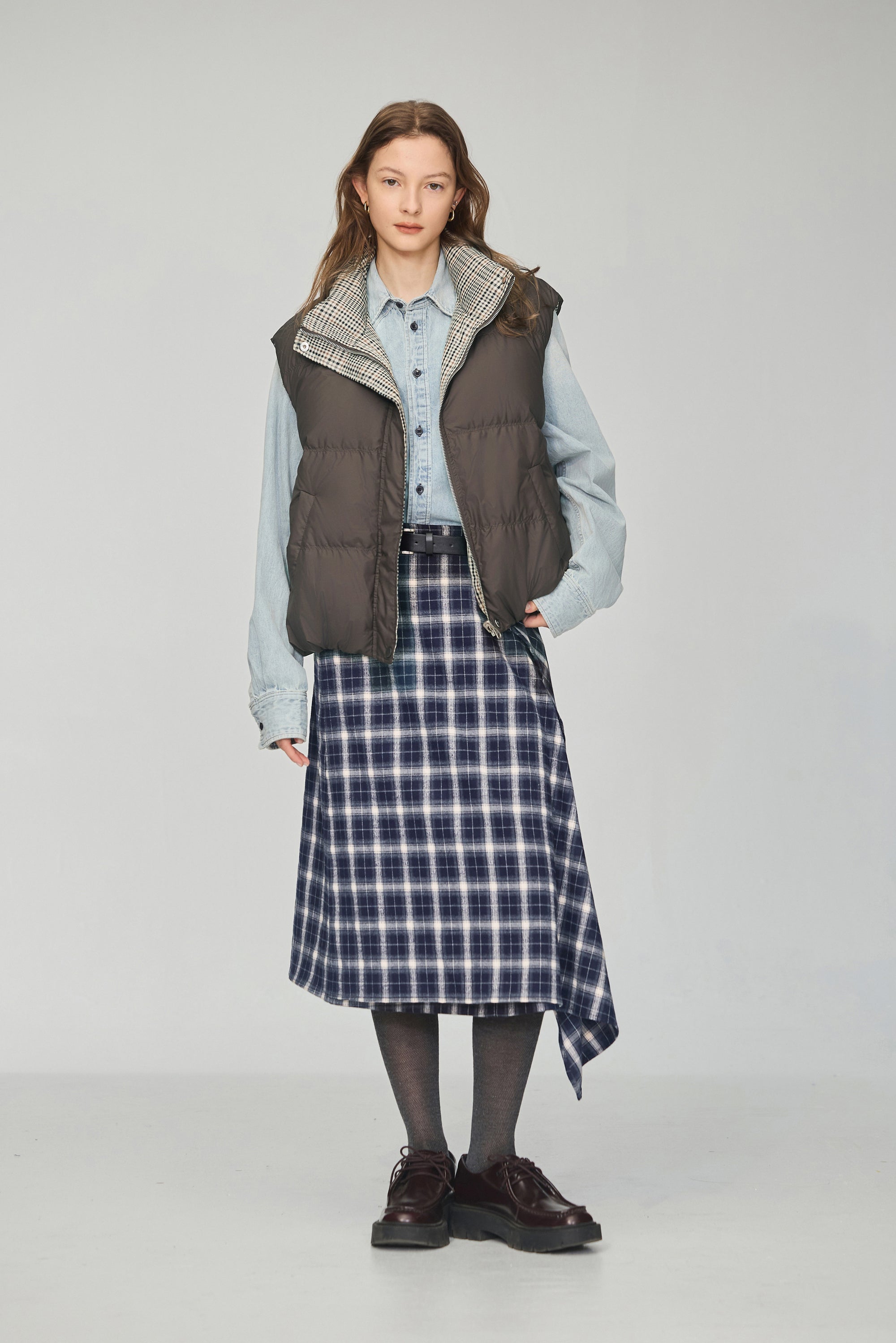 復古水洗丹寧襯衫-藍色