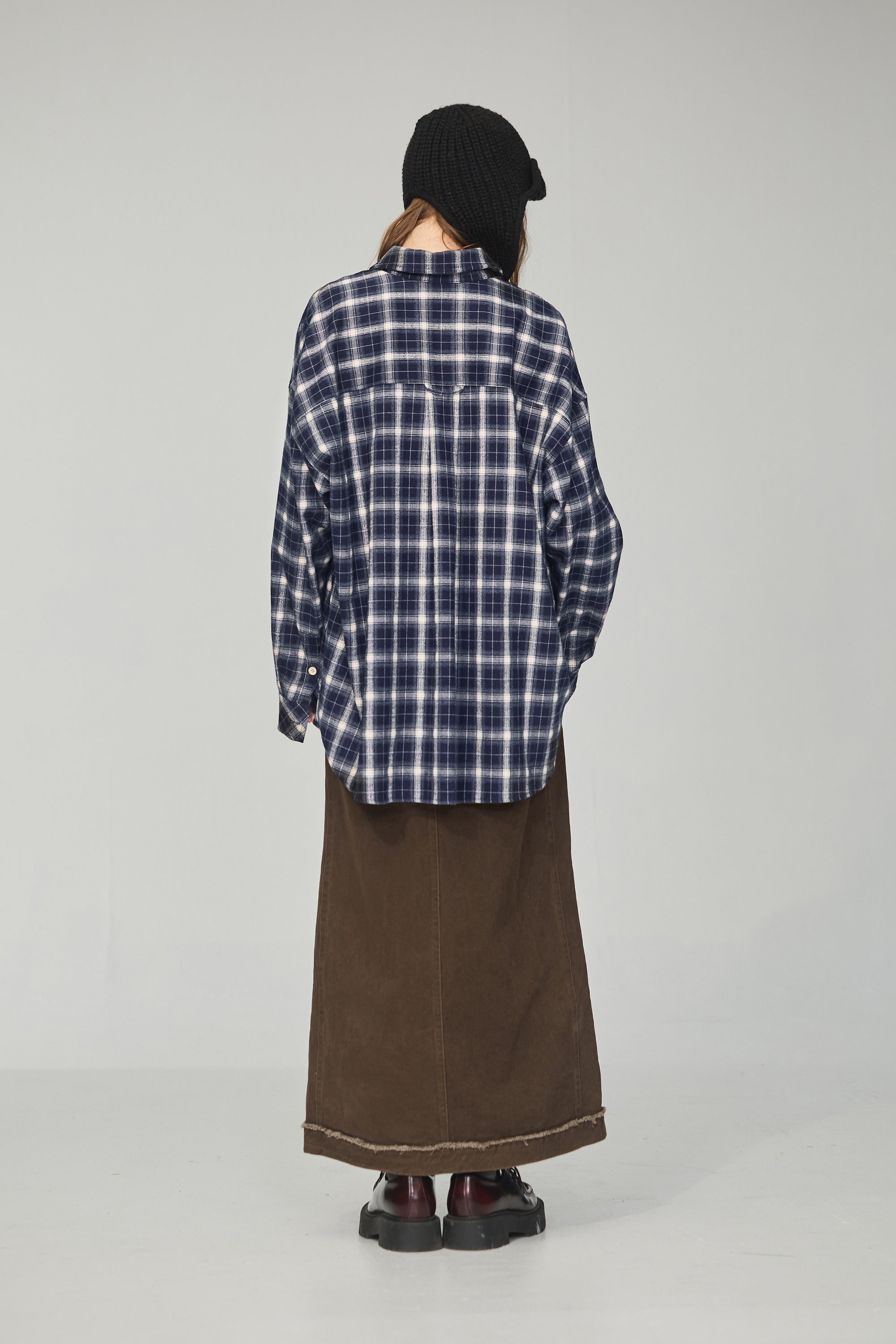 絨面抽鬚斜紋ALINE長裙-咖