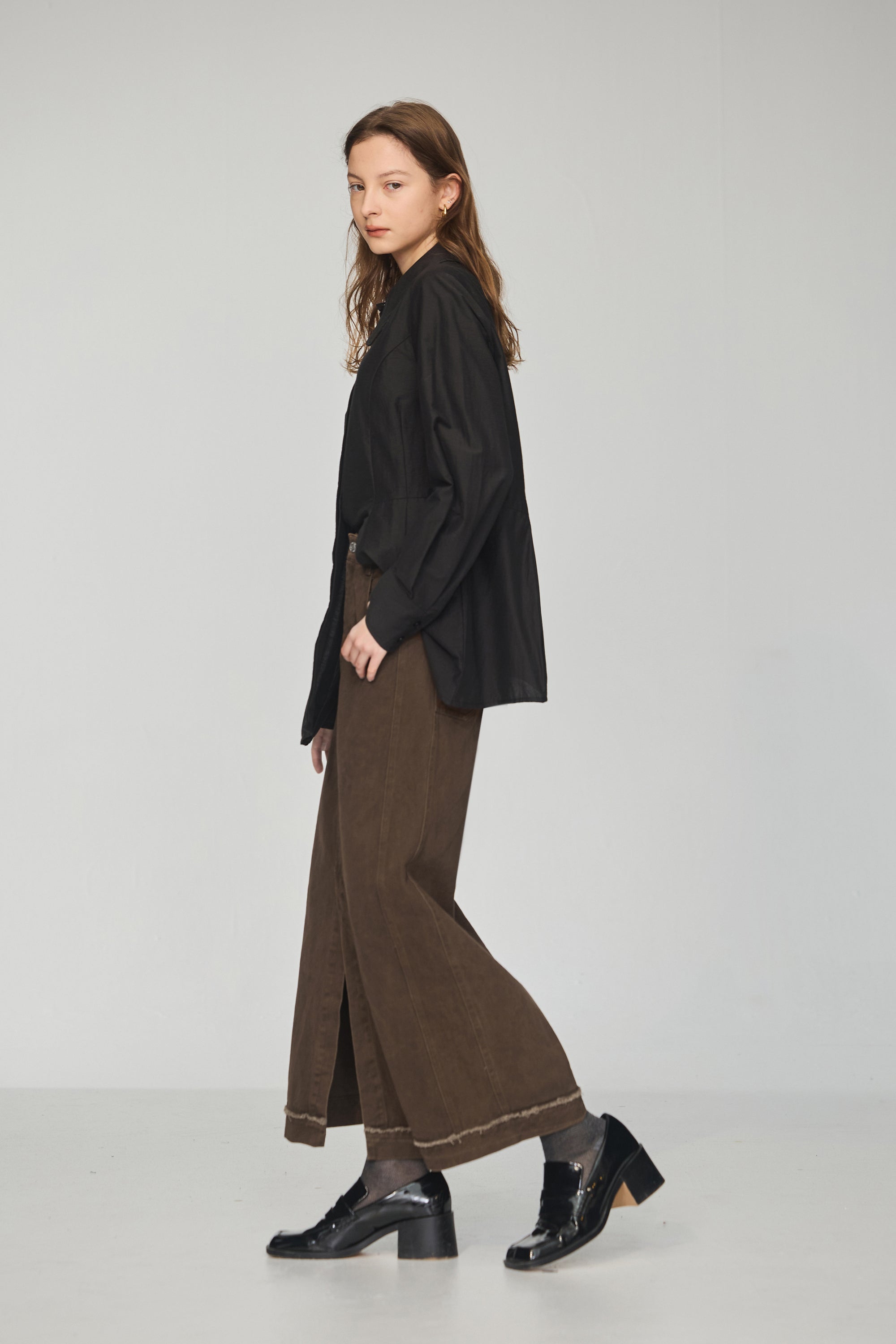 絨面抽鬚斜紋ALINE長裙-咖