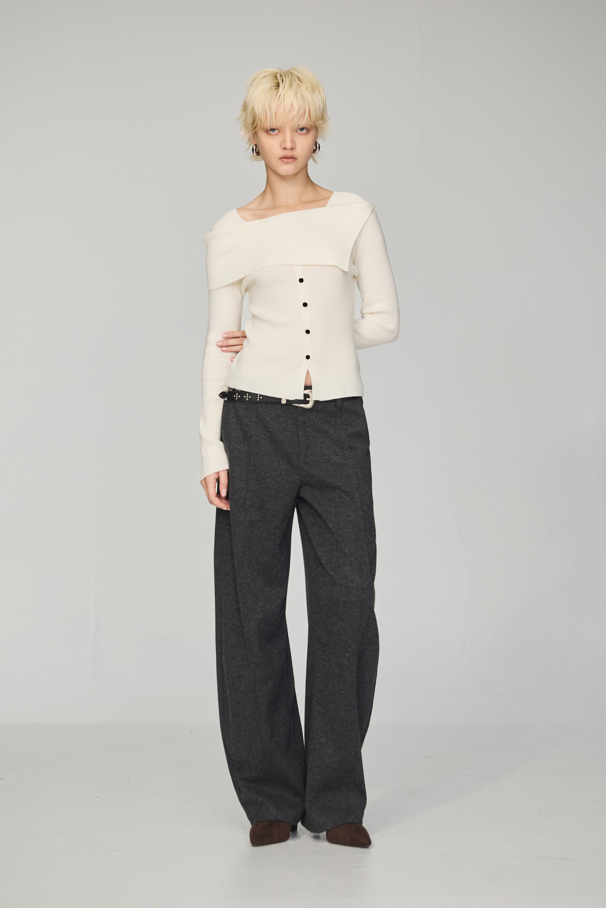 厚磅小直筒西裝褲-灰