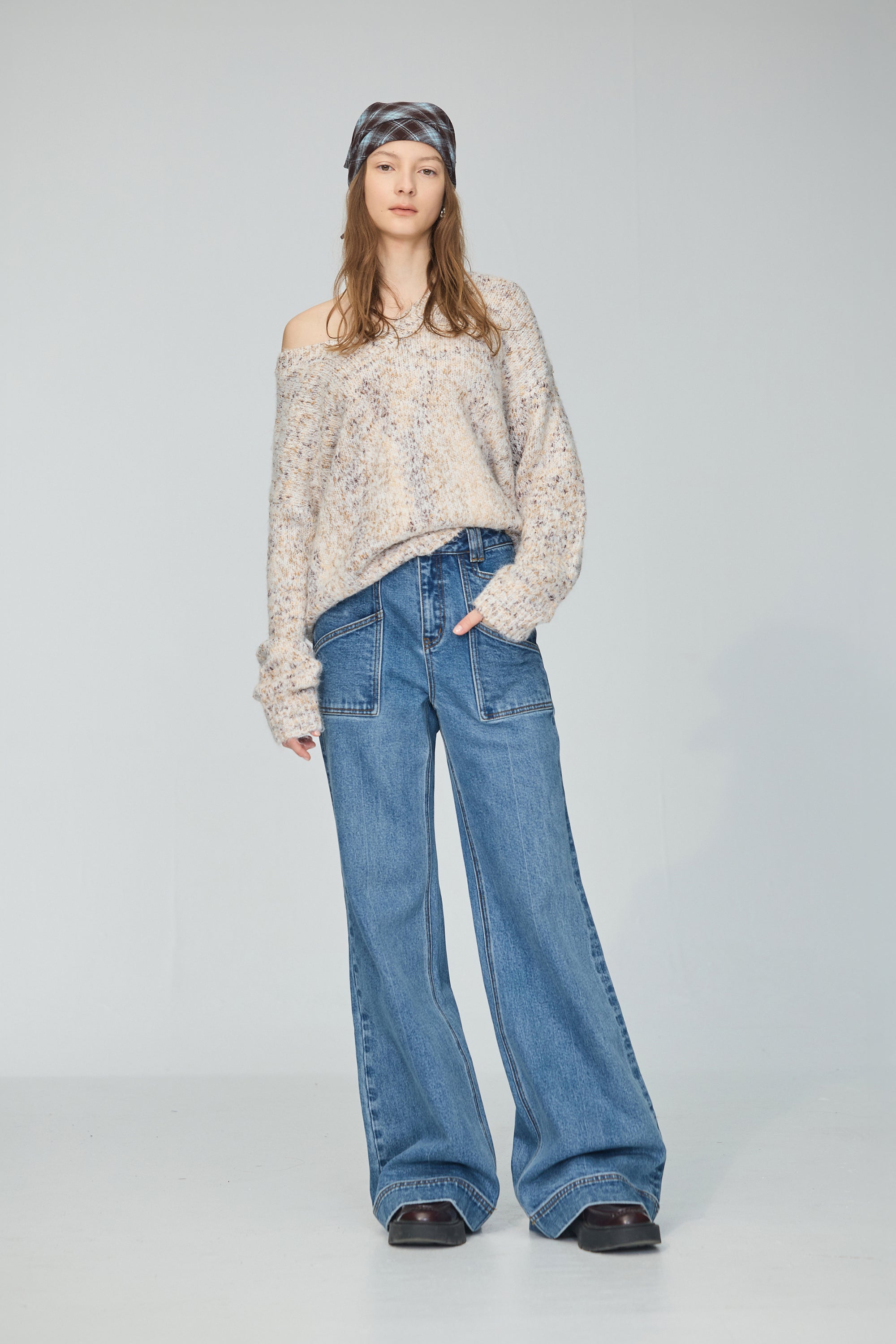 繽紛花紗針織毛衣-杏