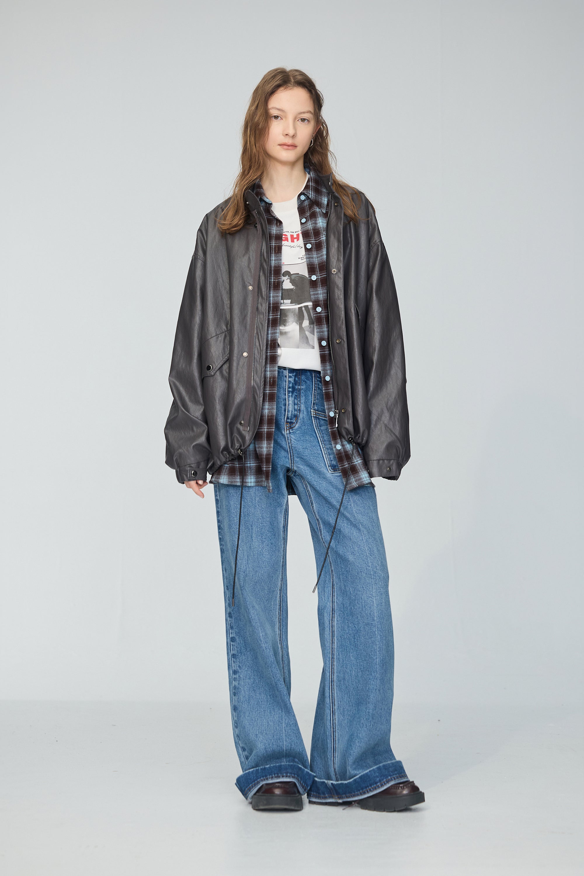 厚磅雙口袋丹寧牛仔直筒褲-藍色