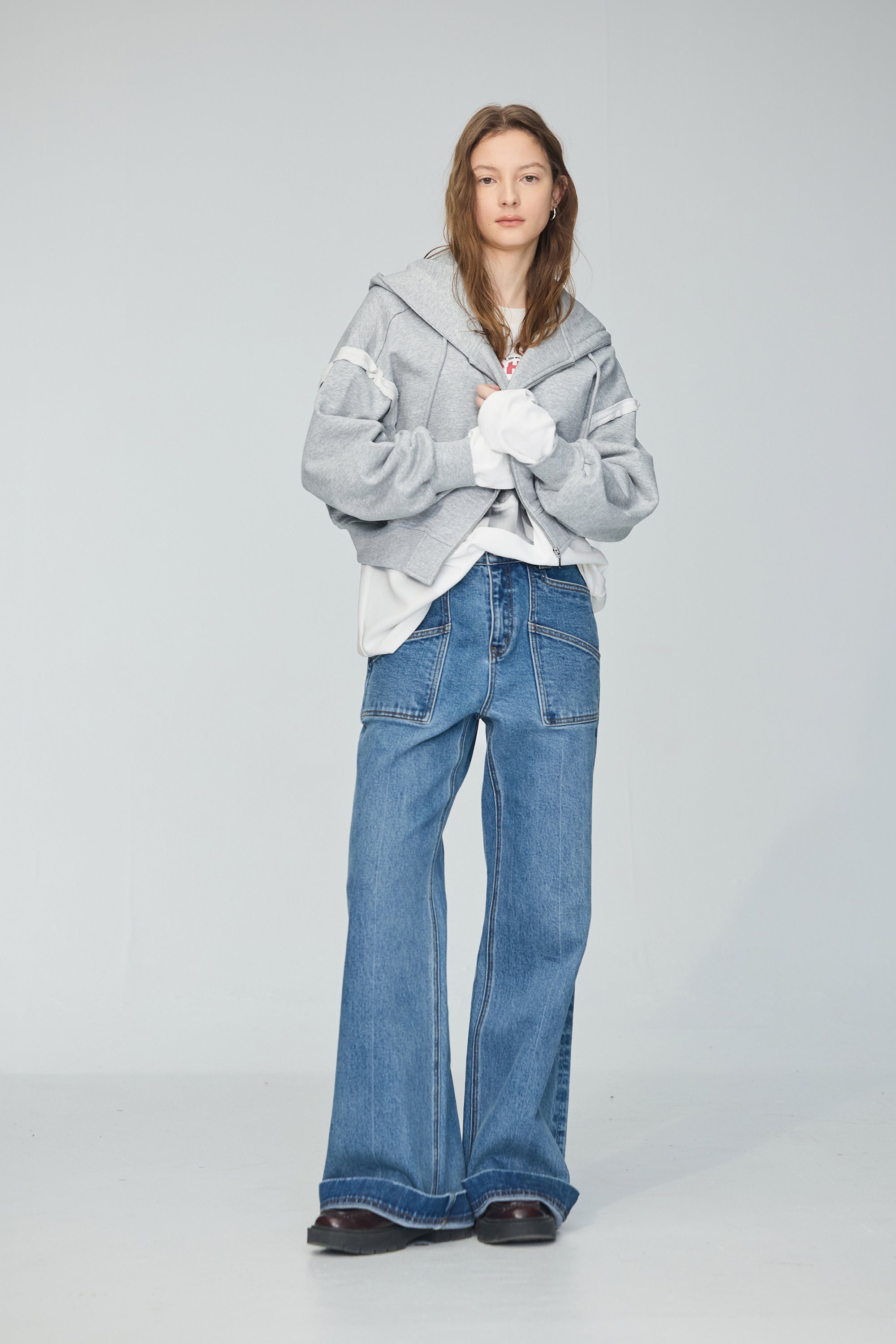 厚磅雙口袋丹寧牛仔直筒褲-藍色