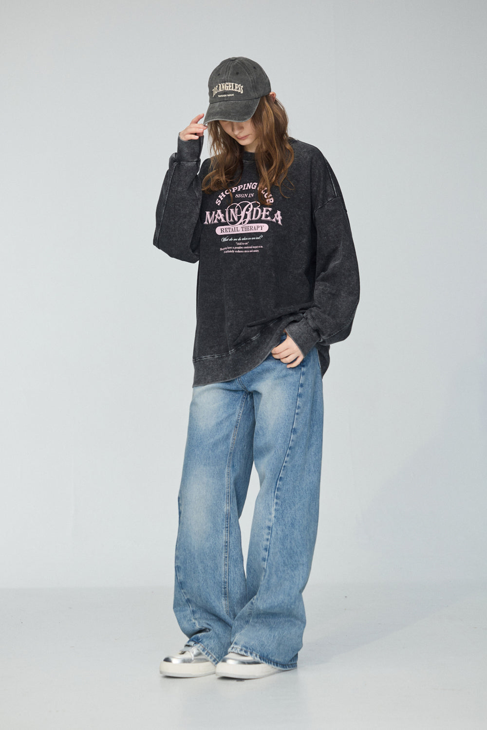 UNISEX男女共版厚磅水洗配色印花寬版TEE-黑