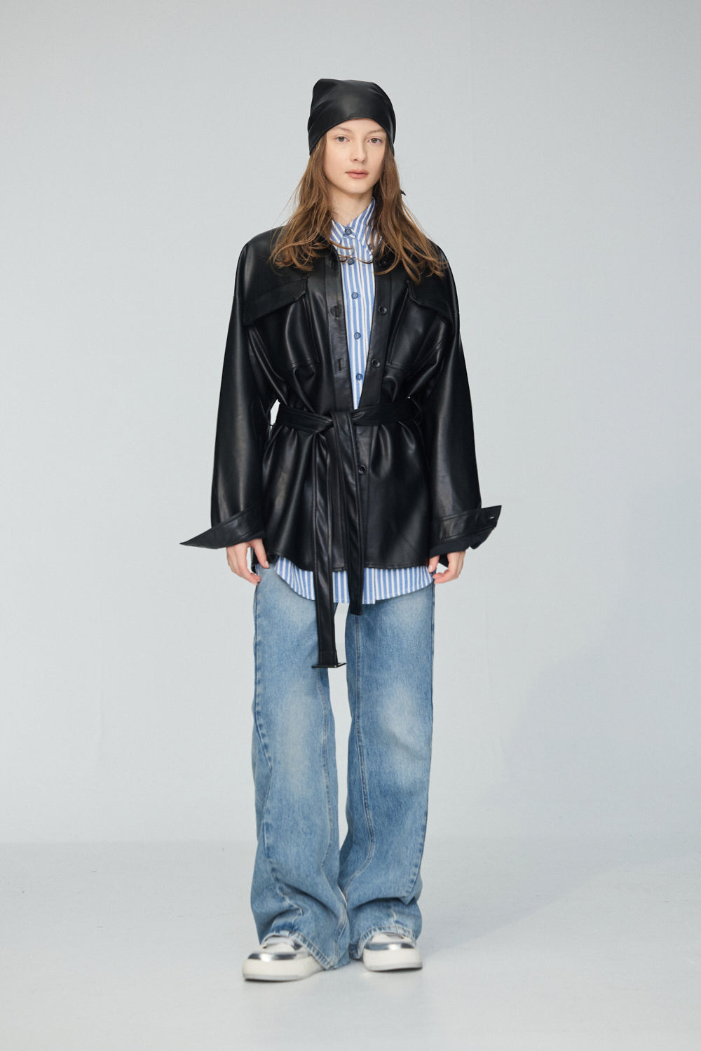 皮革披肩三角巾-黑