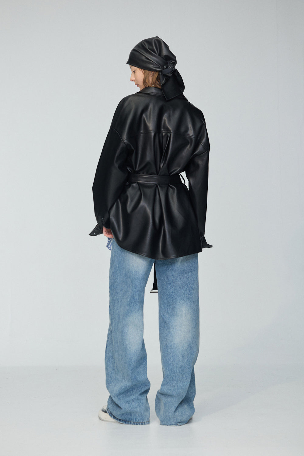 皮革披肩三角巾-黑