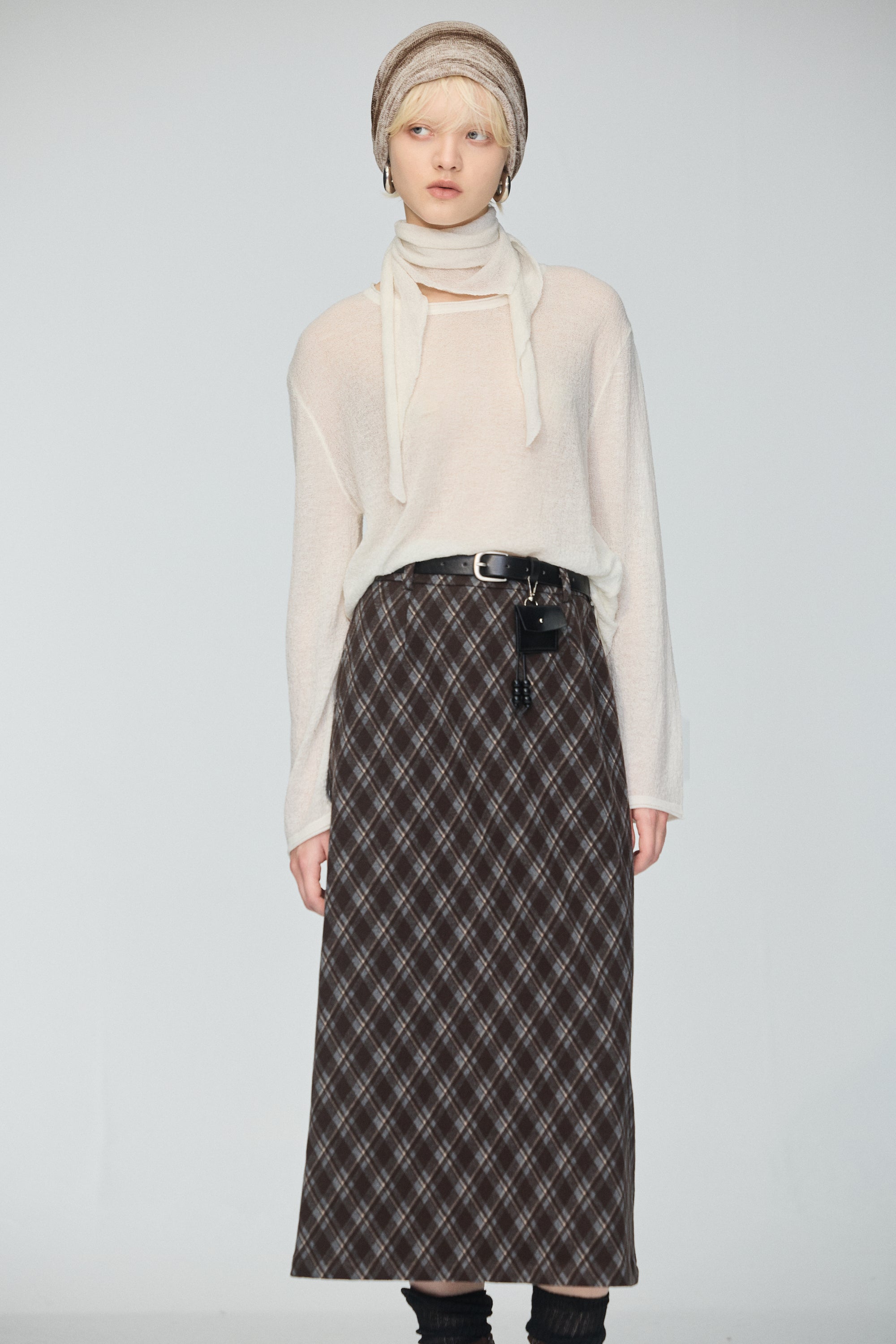 渲染漸層配條無袖長洋(附造型帽)-咖