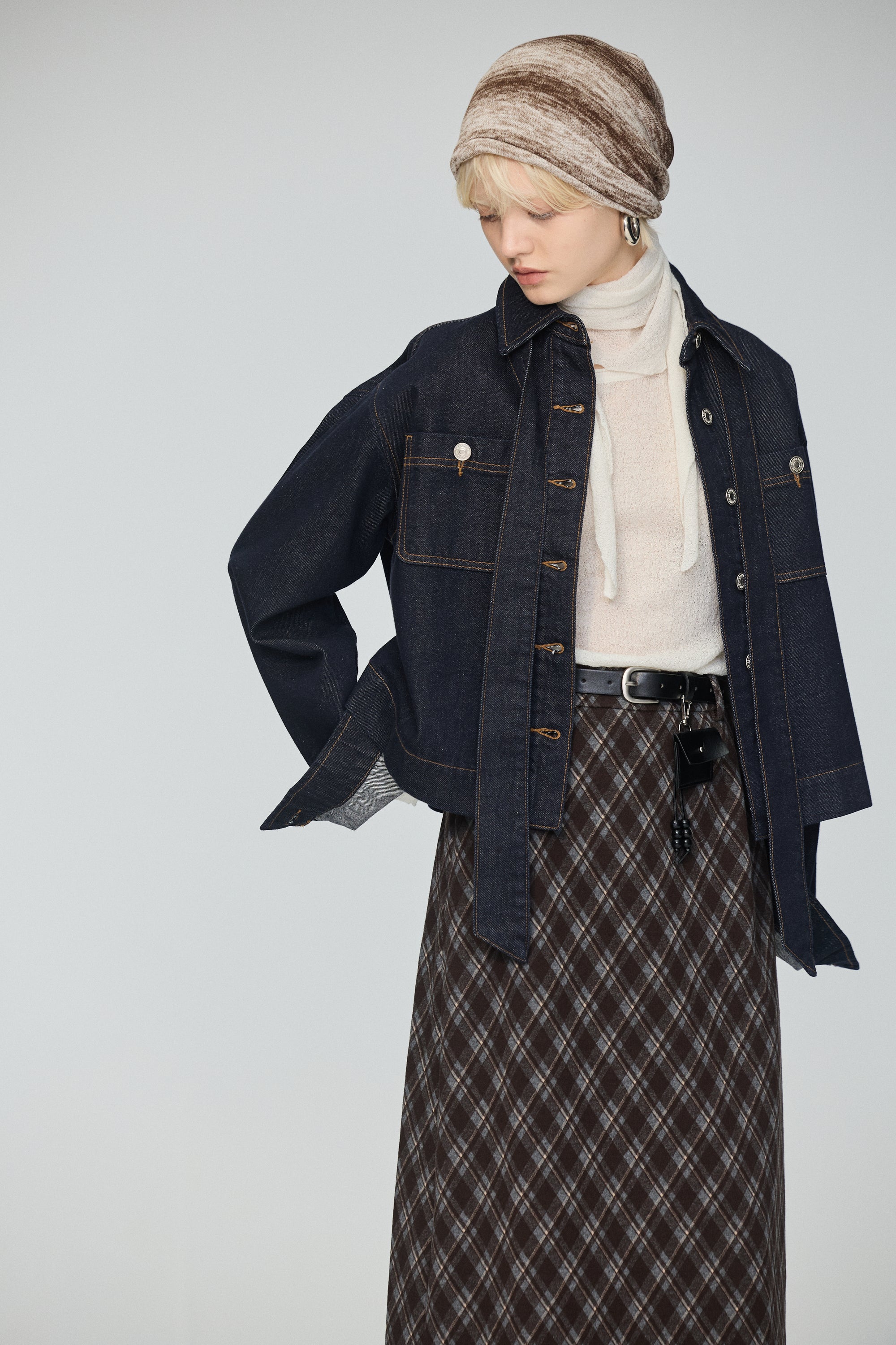 渲染漸層配條無袖長洋(附造型帽)-咖