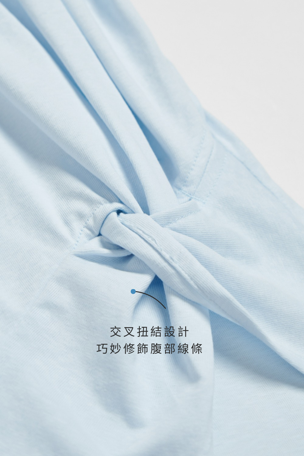 單側抓褶落肩翻袖TEE上衣-藍
