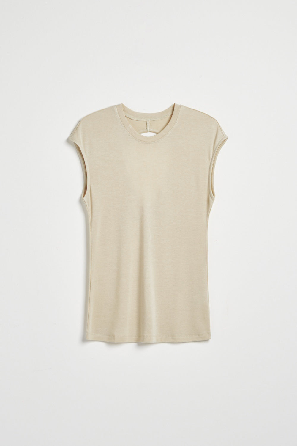 親膚透氣羊毛混紡鏤空挖背無袖上衣-卡其