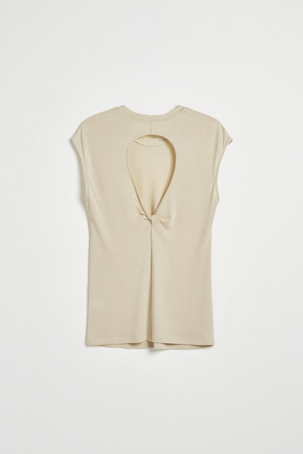 親膚透氣羊毛混紡鏤空挖背無袖上衣-卡其