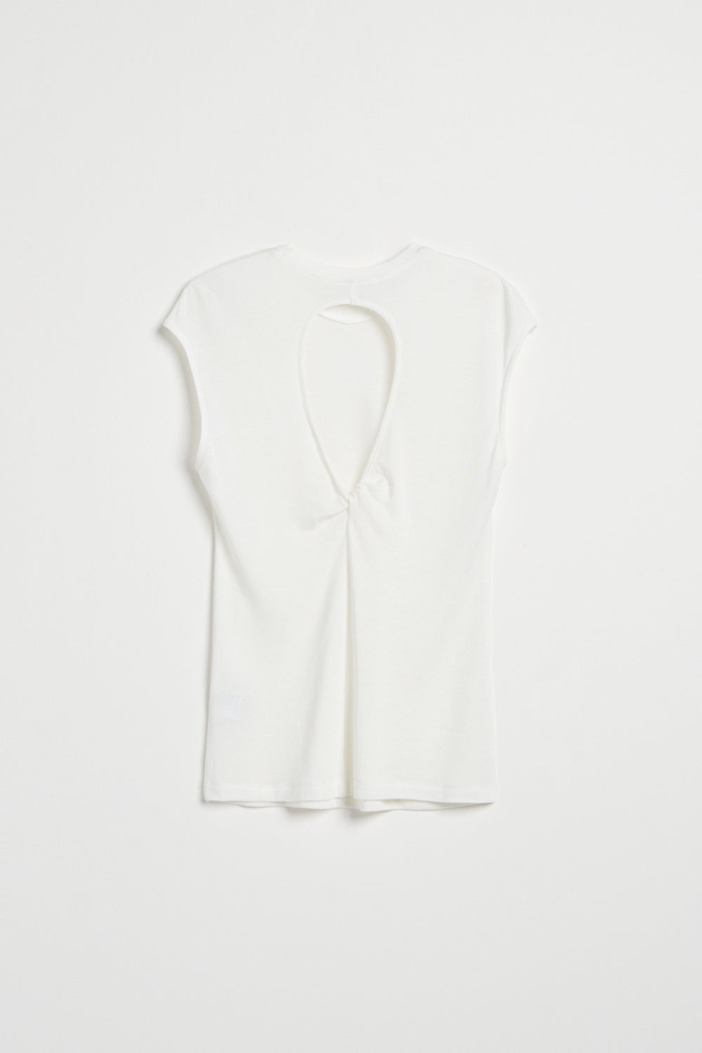 親膚透氣羊毛混紡鏤空挖背無袖上衣-白