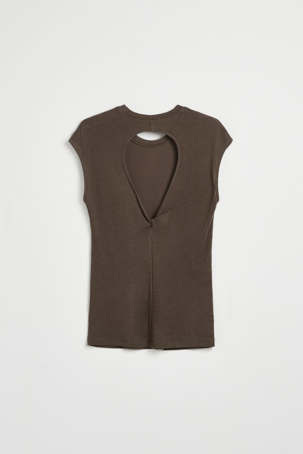 親膚透氣羊毛混紡鏤空挖背無袖上衣-灰咖