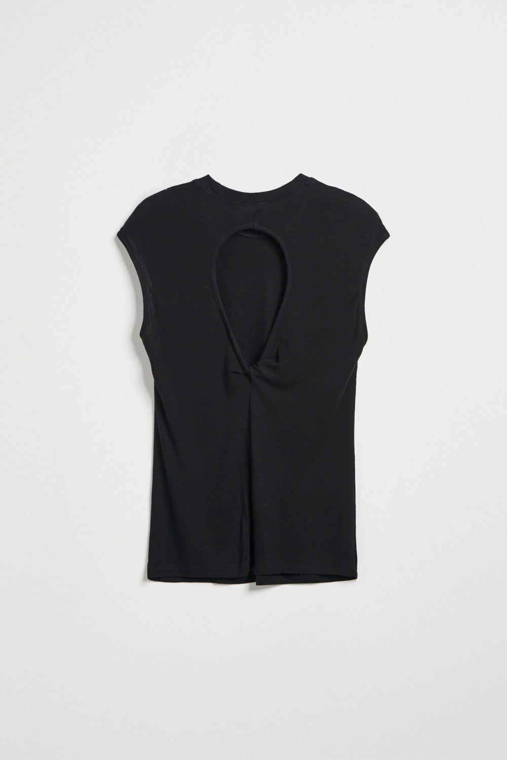 親膚透氣羊毛混紡鏤空挖背無袖上衣-黑