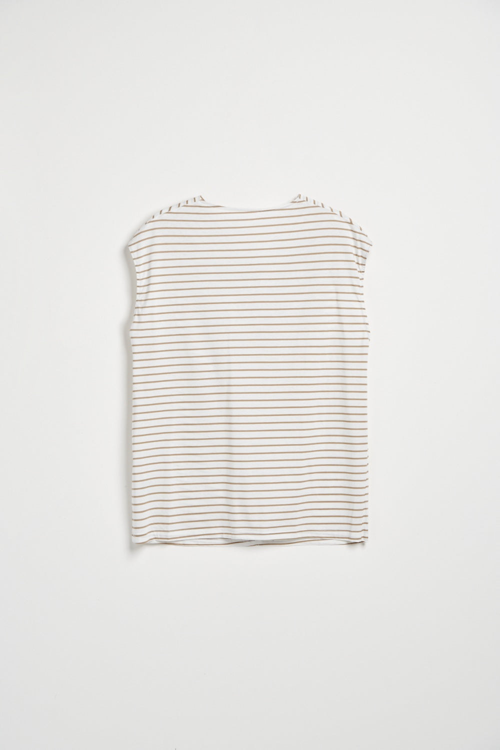垂墜領條紋無袖上衣-卡其
