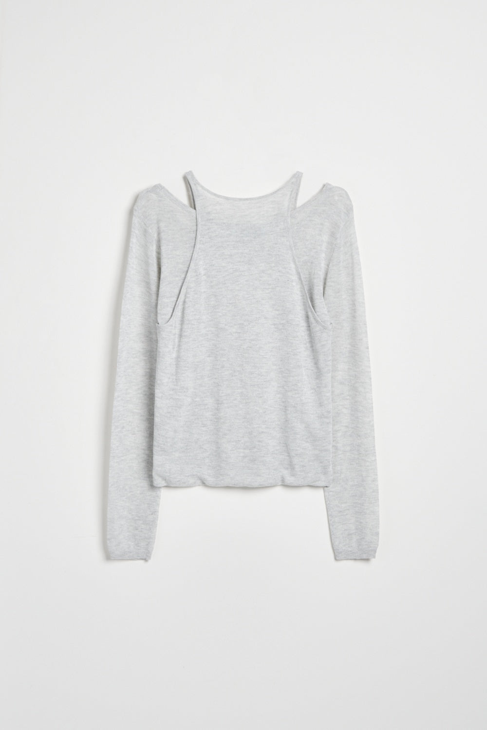 假兩件柔霧萊賽爾針織長袖上衣-灰