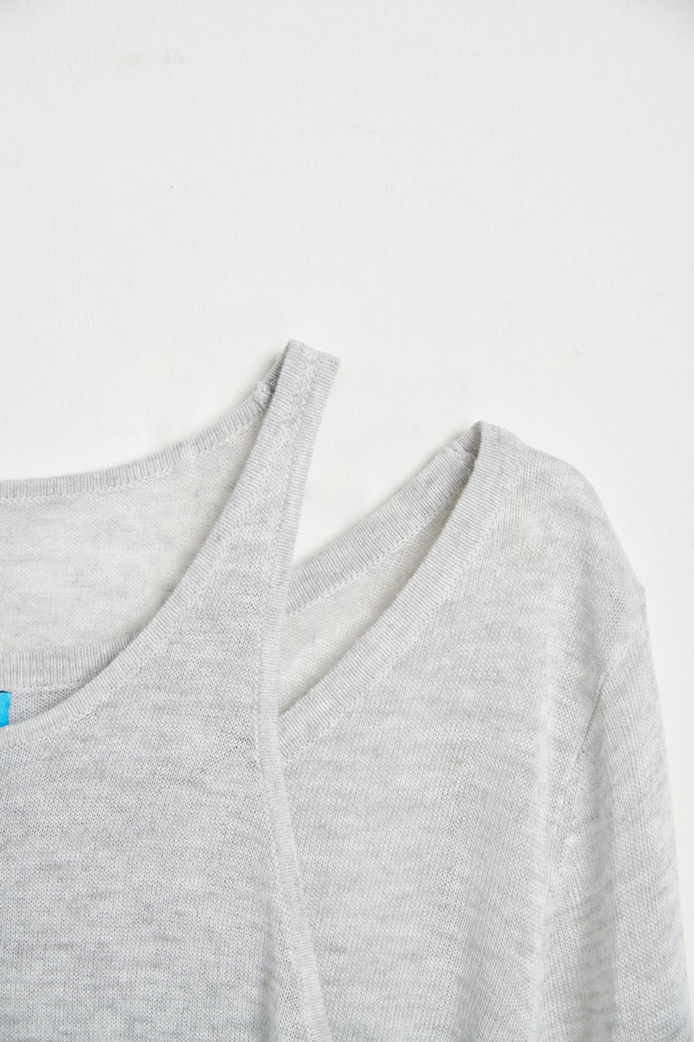 假兩件柔霧萊賽爾針織長袖上衣-灰