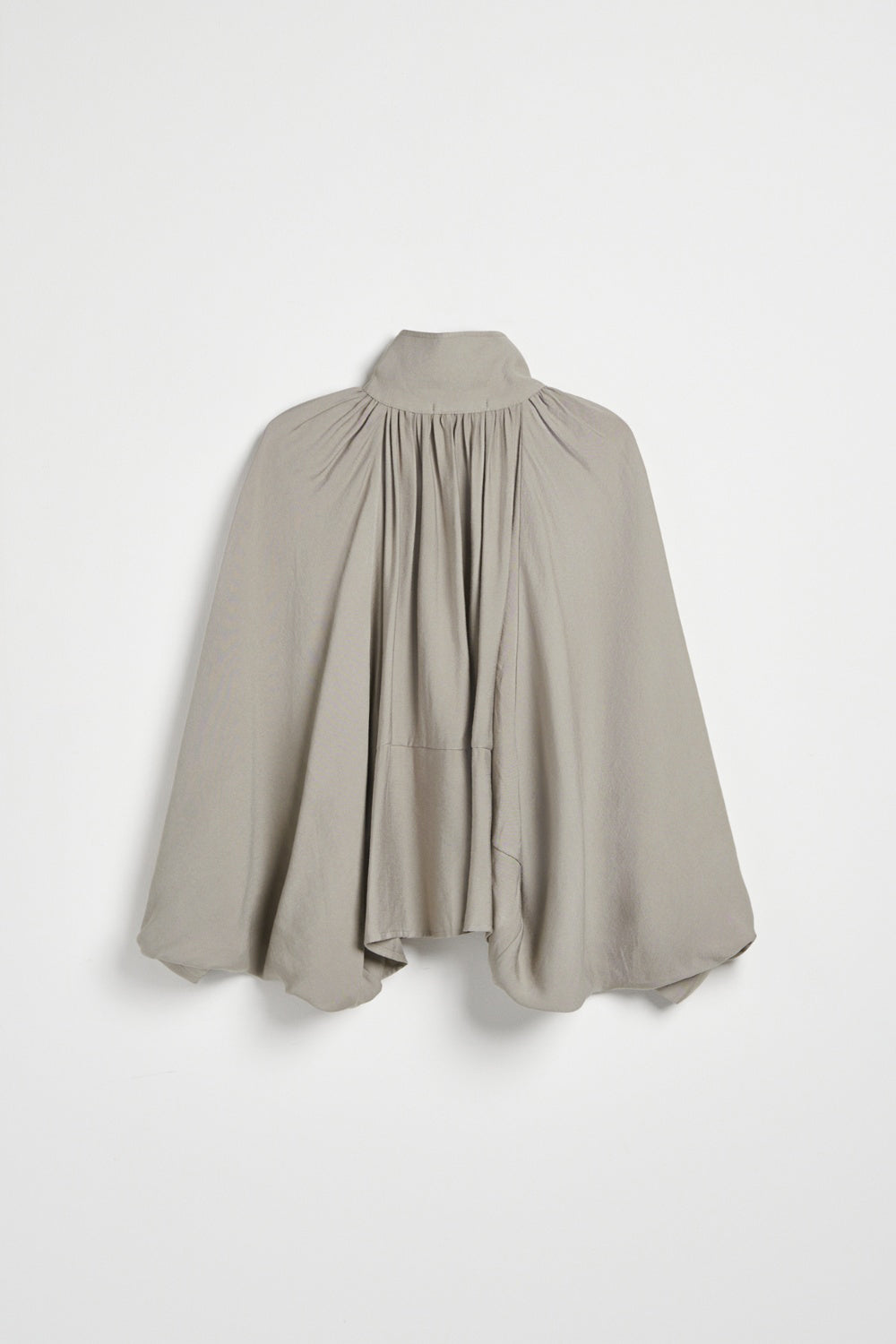 垂墜感抓摺小立領長袖外套-灰