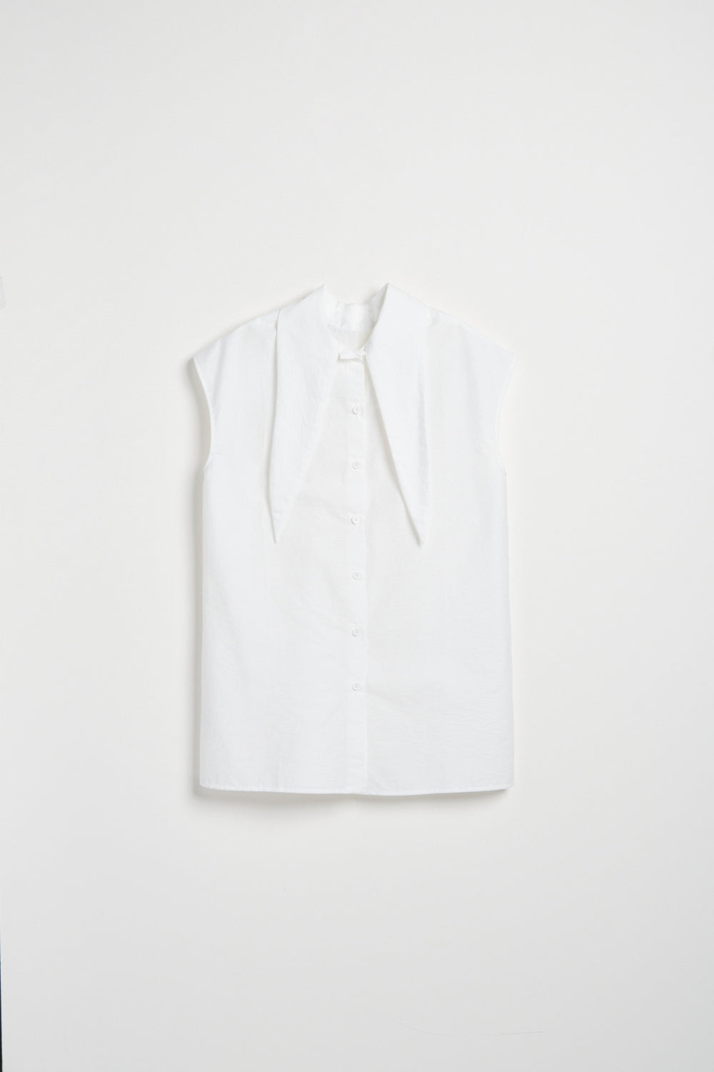 自然皺面感綁帶領長版無袖上衣-白