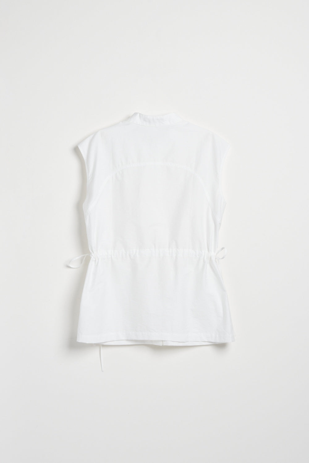 自然皺面感收腰小立領長版無袖上衣-白