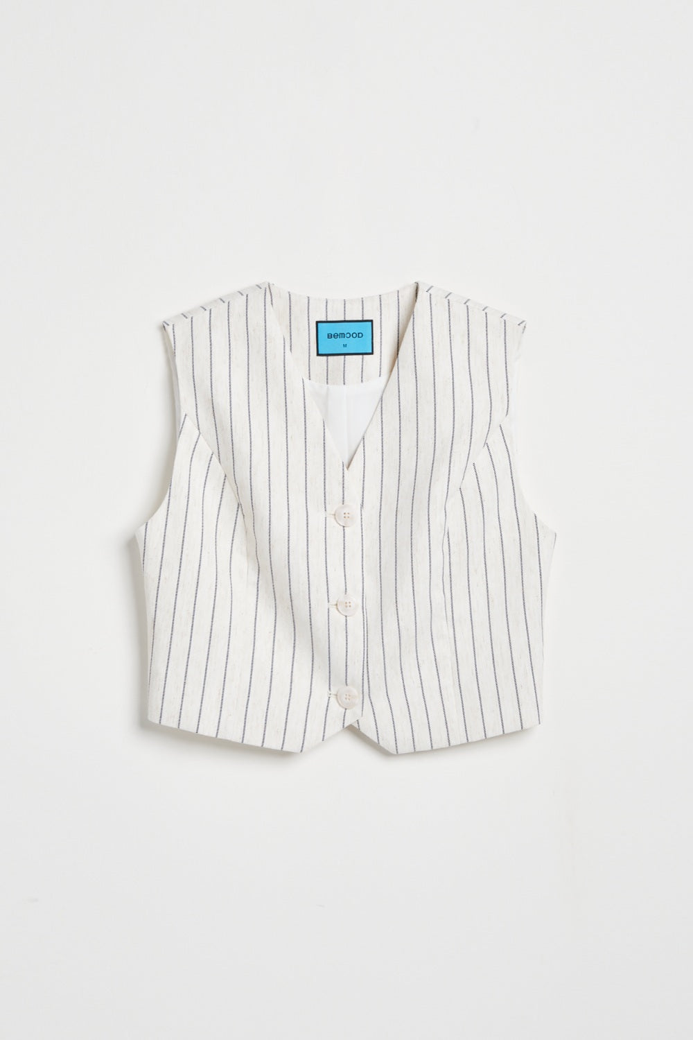 直條紋西裝背心式外套-卡其