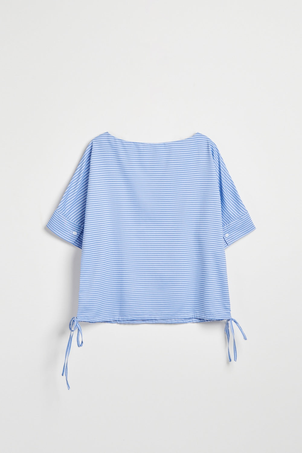 親膚天絲一字領束口上衣-藍色