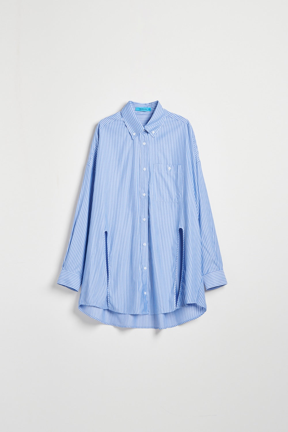 親膚天絲兩穿長版襯衫-藍色