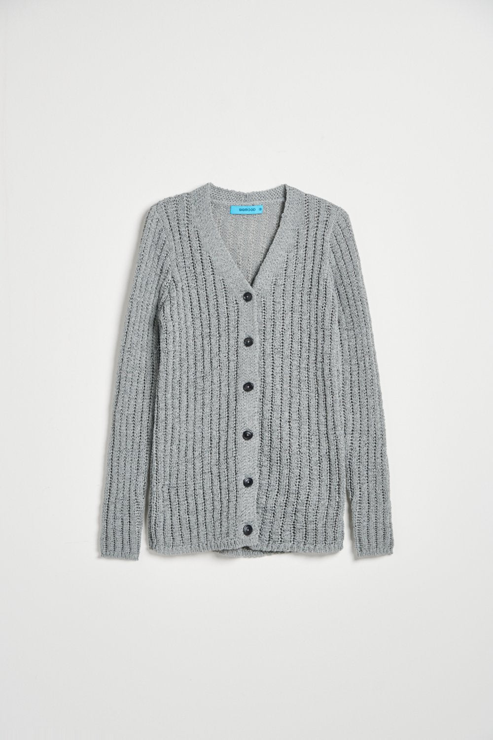 鏤空編織微透感V領開襟針織外套-灰