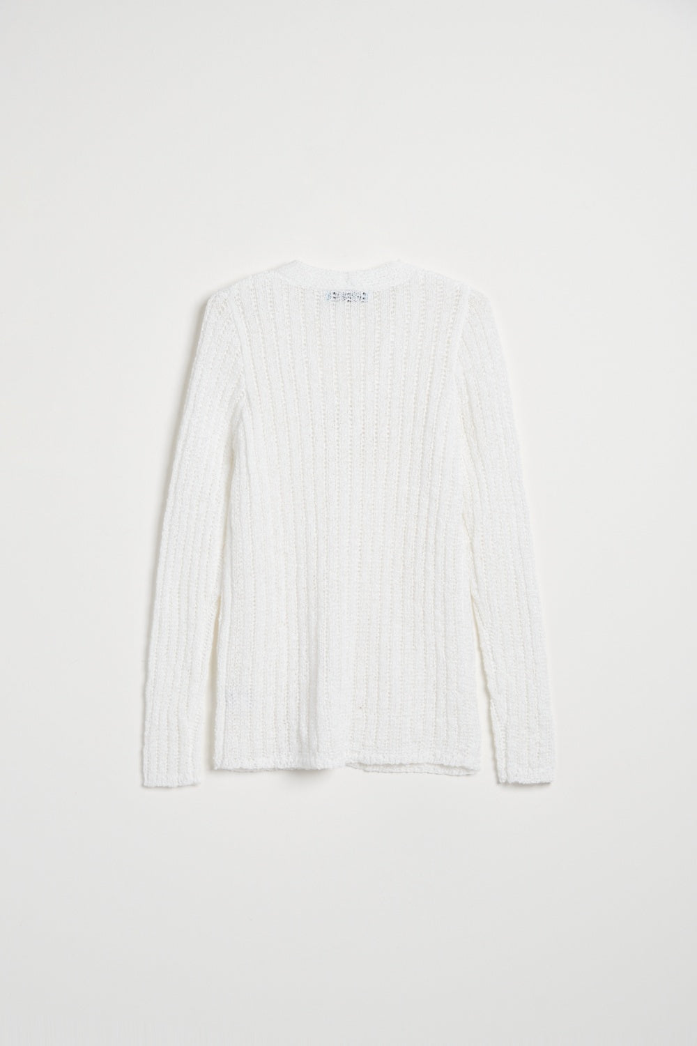 鏤空編織微透感V領開襟針織外套-白